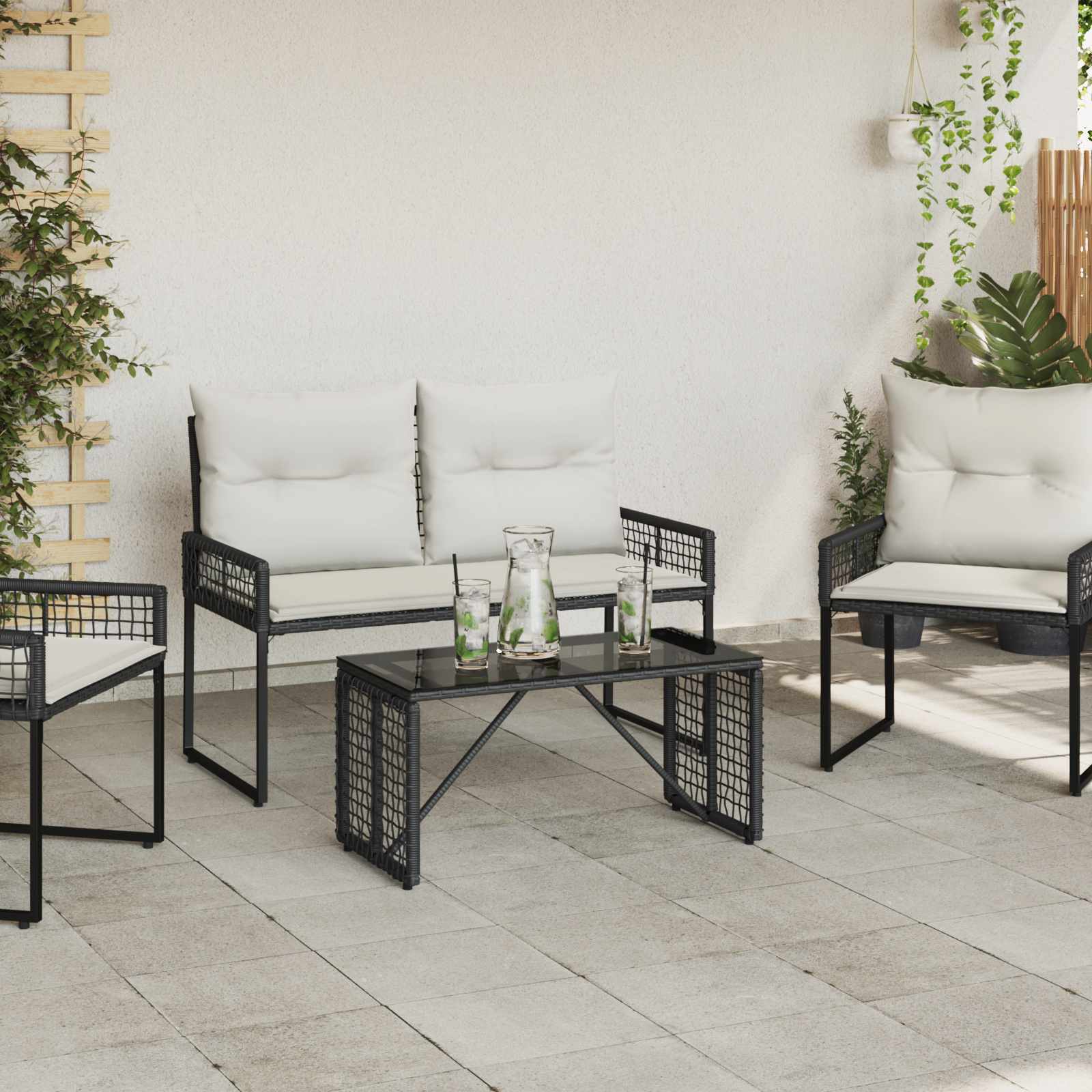 vidaXL Buiten Tafel Zwart 80 x 40 x 40 cm PE Rattan en Glas