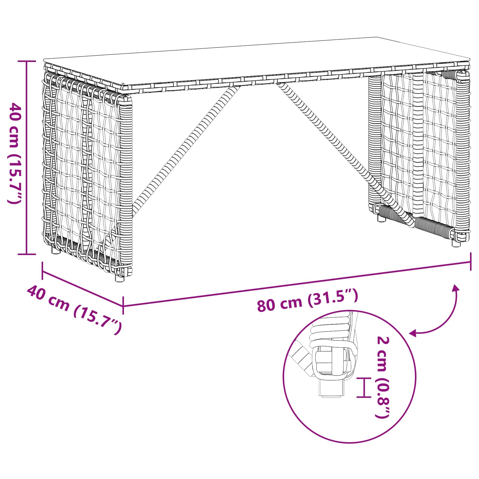 vidaXL Buiten Tafel Zwart 80 x 40 x 40 cm PE Rattan en Glas