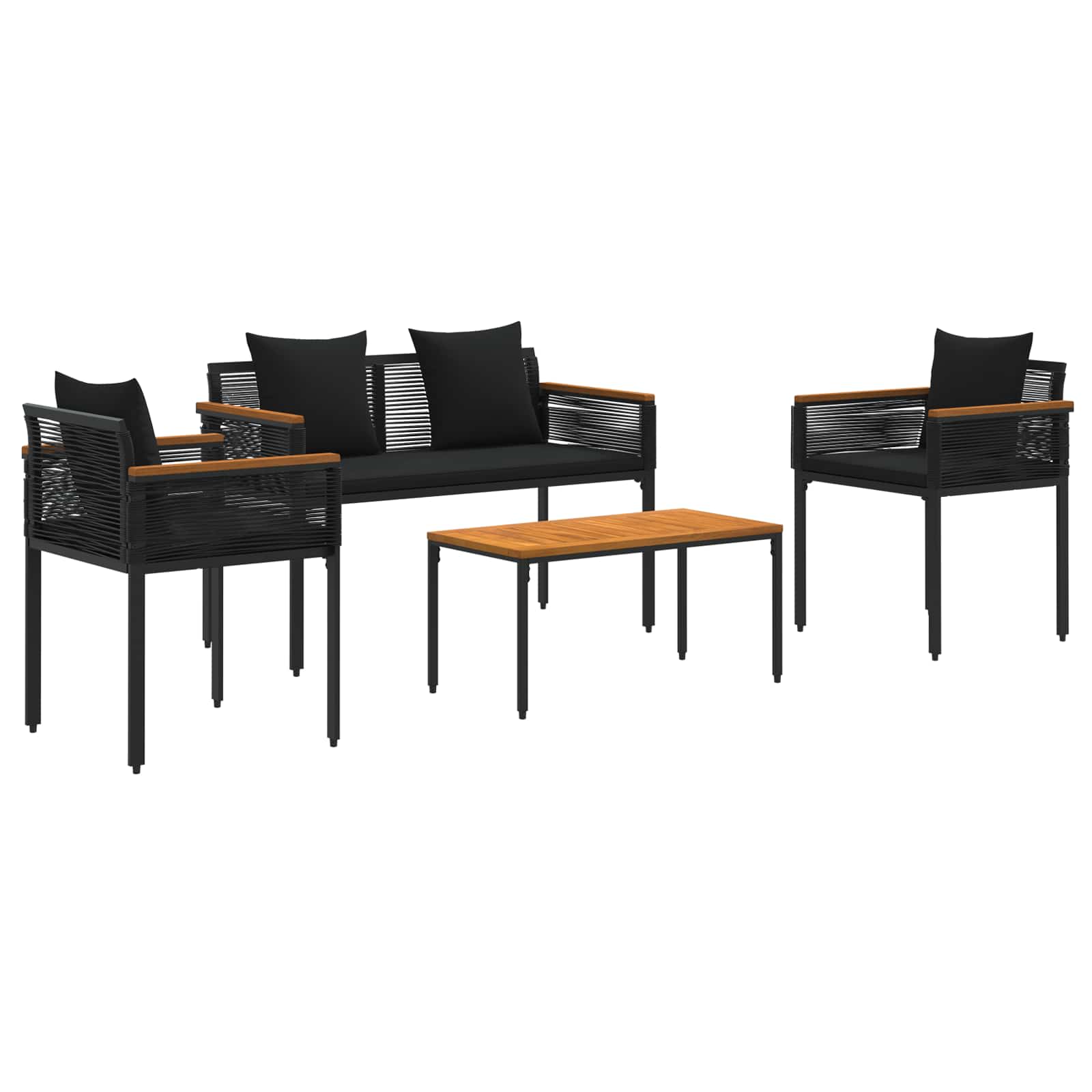 vidaXL Buitenmeubelset met kussen 4 pcs Zwart en Cream Wit PE Rattan