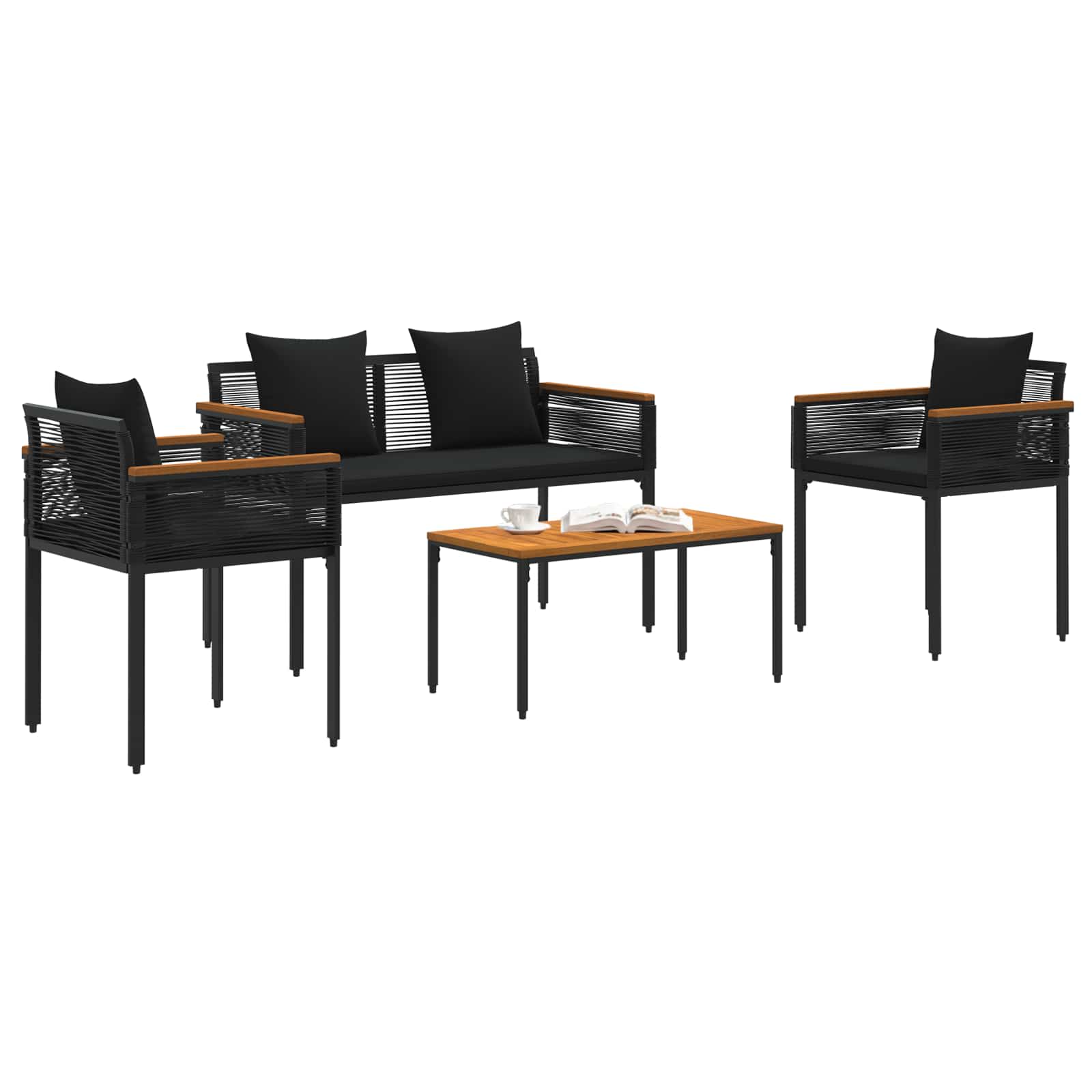vidaXL Buitenmeubelset met kussen 4 pcs Zwart en Cream Wit PE Rattan