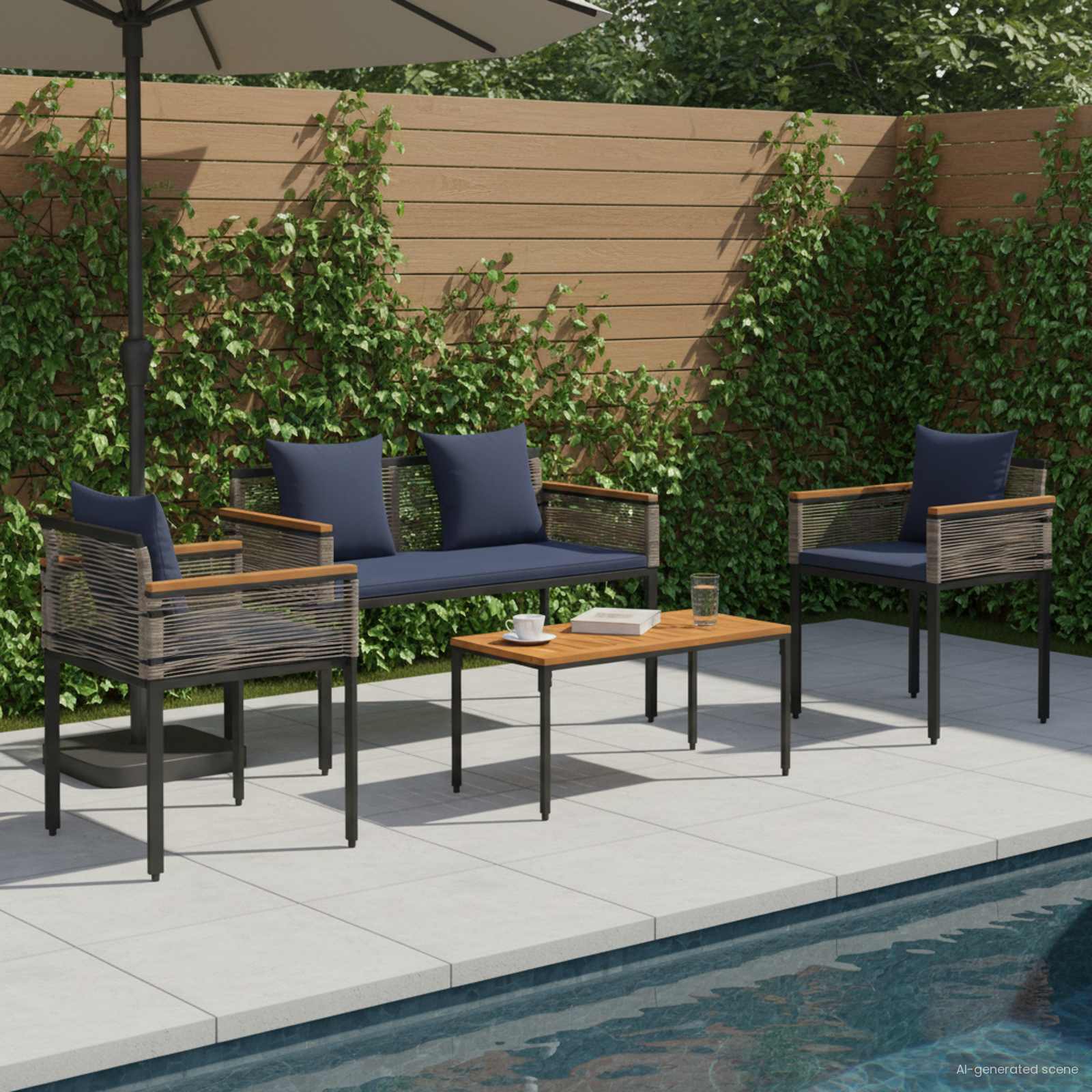 vidaXL Buitenmeubelset met kussen 4 pcs Zwart en Cream Wit PE Rattan