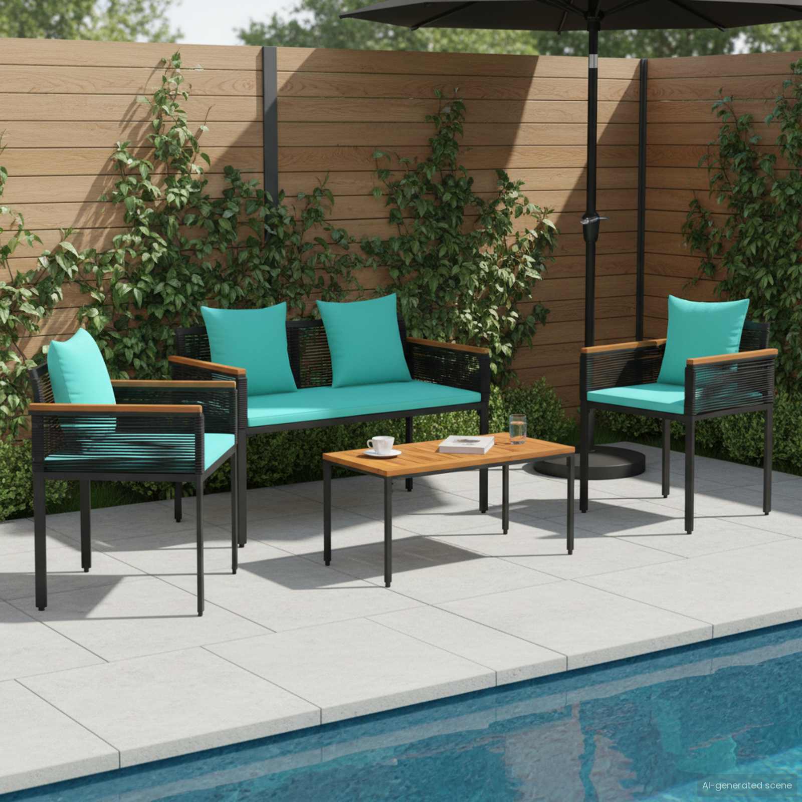 vidaXL Buitenmeubelset met kussen 4 pcs Zwart en Cream Wit PE Rattan