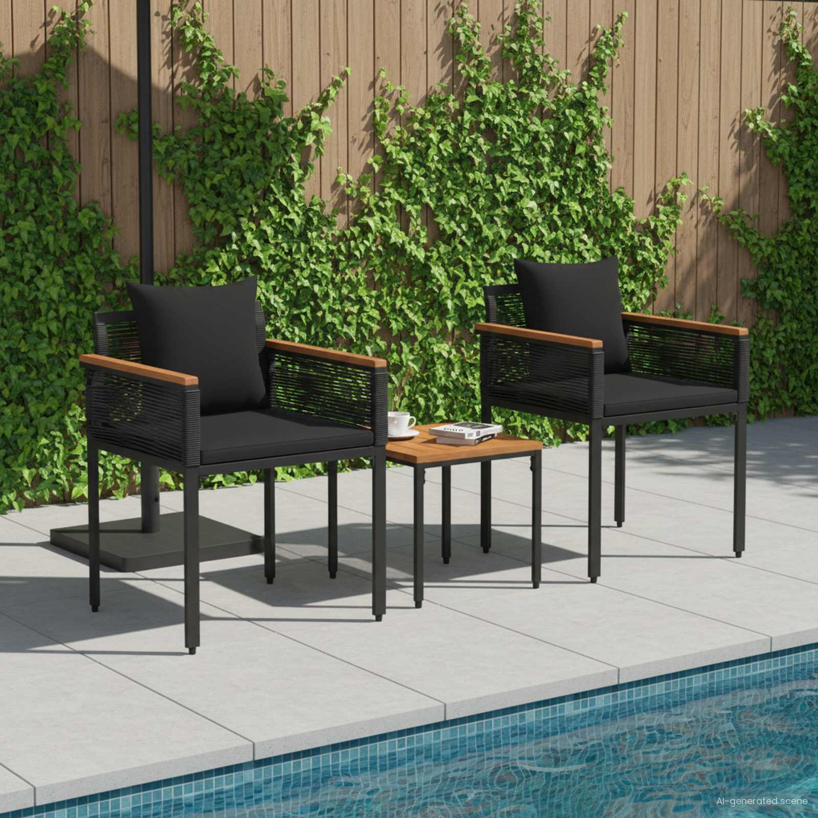 vidaXL Buitenmeubelset met kussen 4 pcs Zwart en Cream Wit PE Rattan