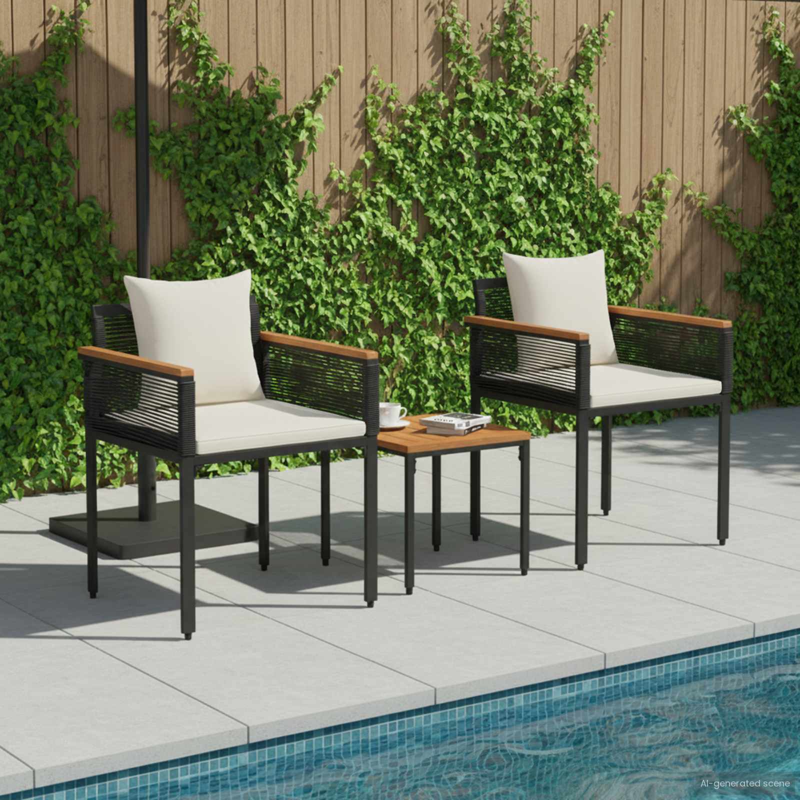 vidaXL Buitenmeubelset met kussen 4 pcs Zwart en Cream Wit PE Rattan