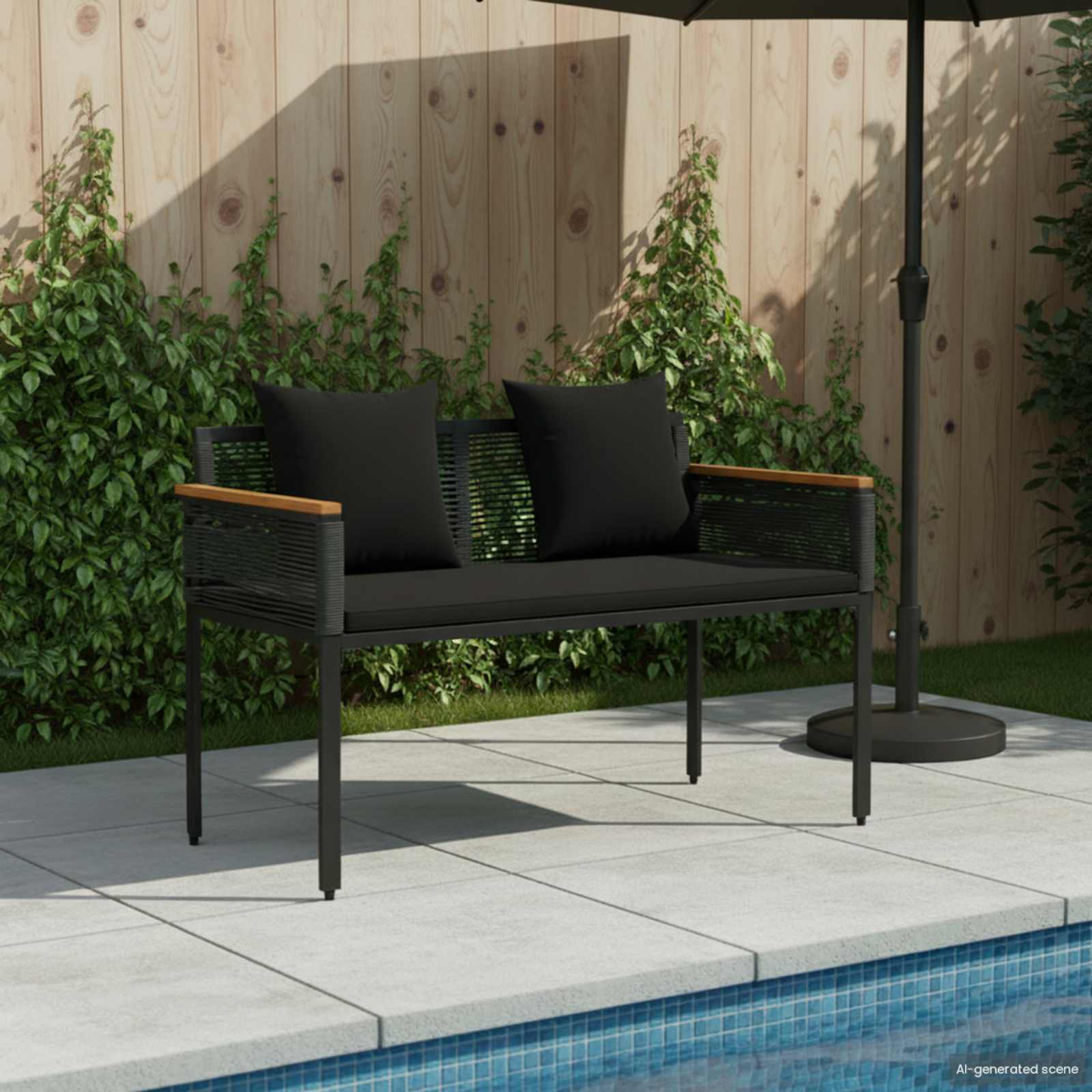 vidaXL Tuinbank met kussen Zwart 117 x 54 x 74.5 cm poly rattan