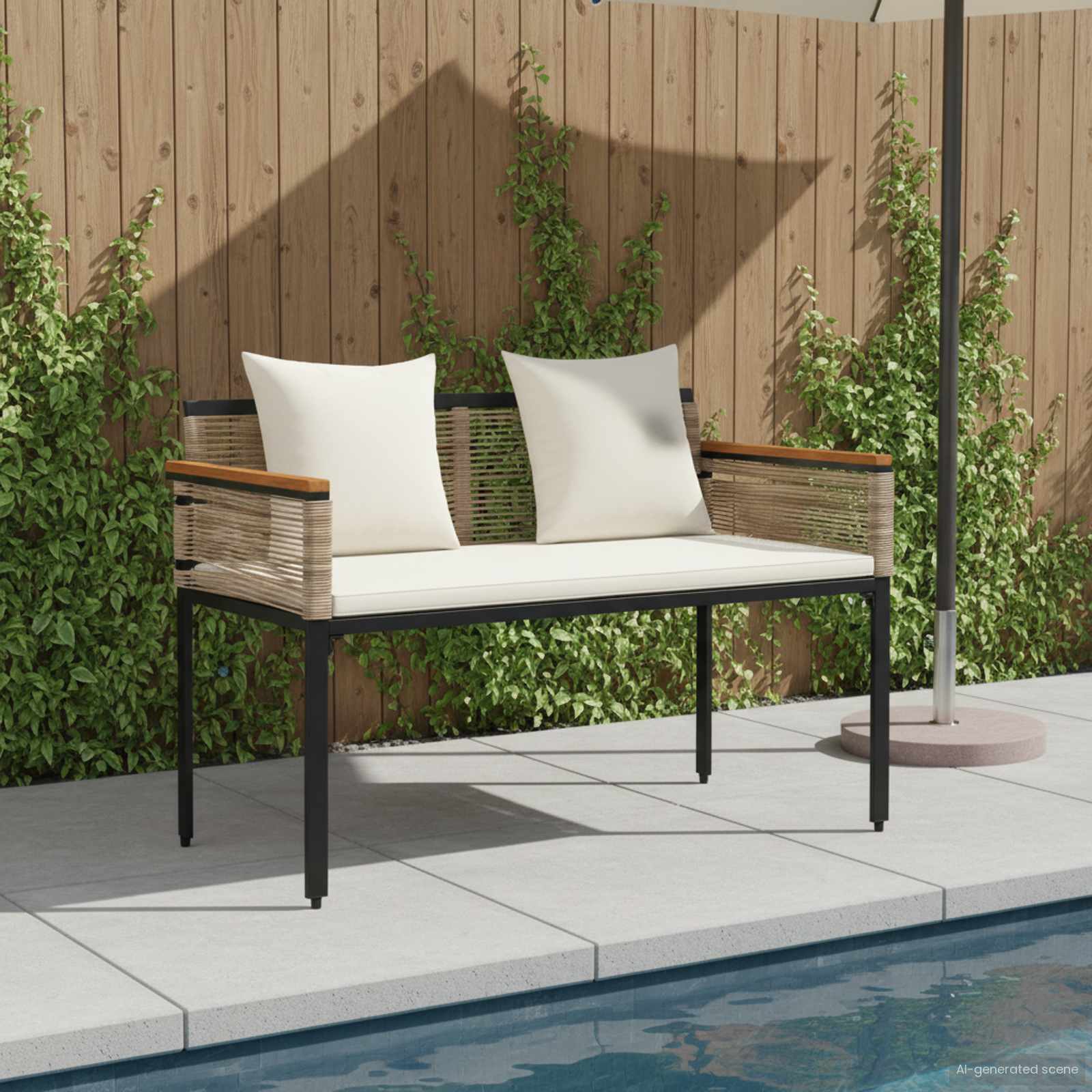 vidaXL Tuinbank met kussen Zwart 117 x 54 x 74.5 cm poly rattan