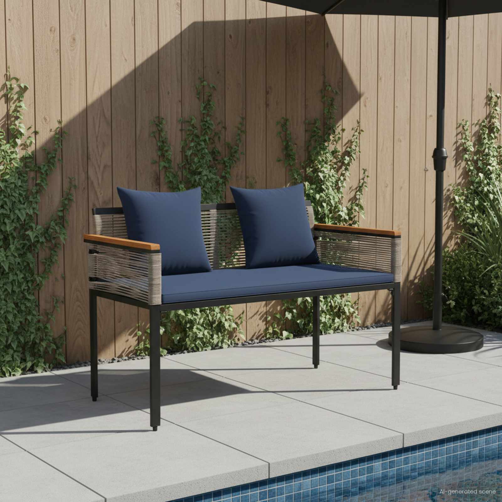 vidaXL Tuinbank met kussen Zwart 117 x 54 x 74.5 cm poly rattan