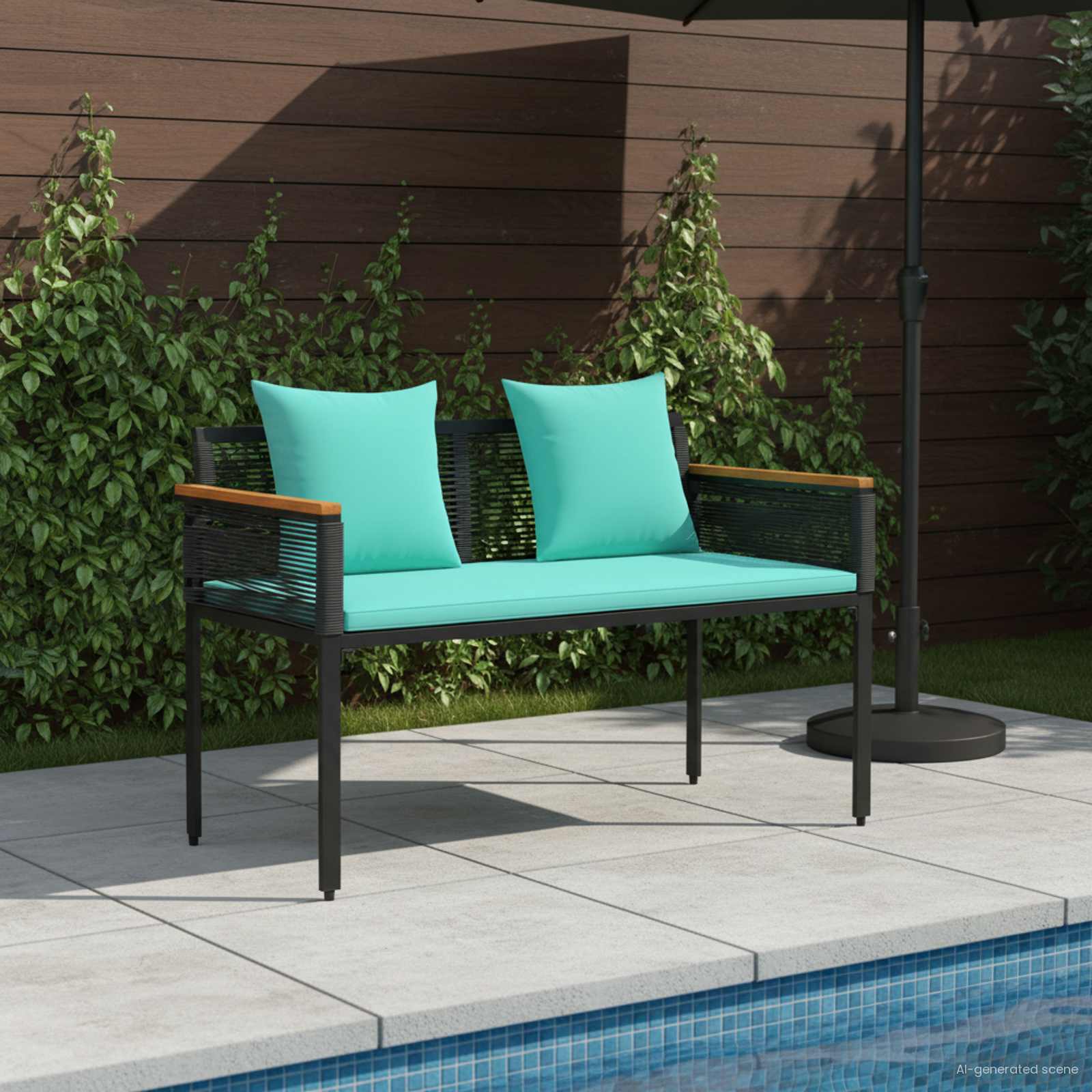 vidaXL Tuinbank met kussen Zwart 117 x 54 x 74.5 cm poly rattan