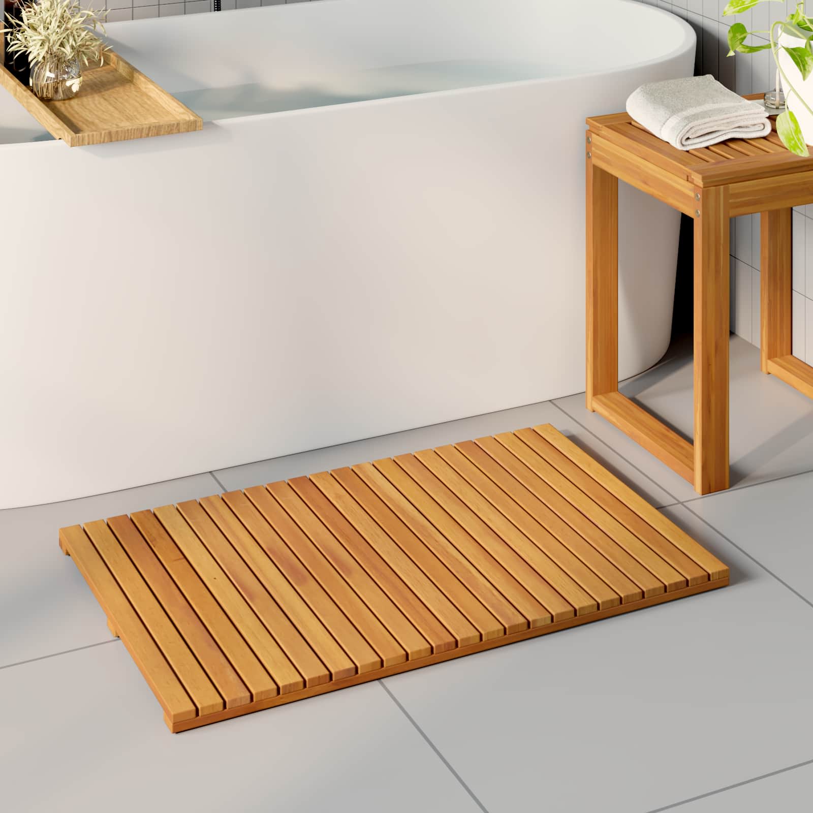 vidaXL Badmat Effen Bruin 60 x 40 cm Hout