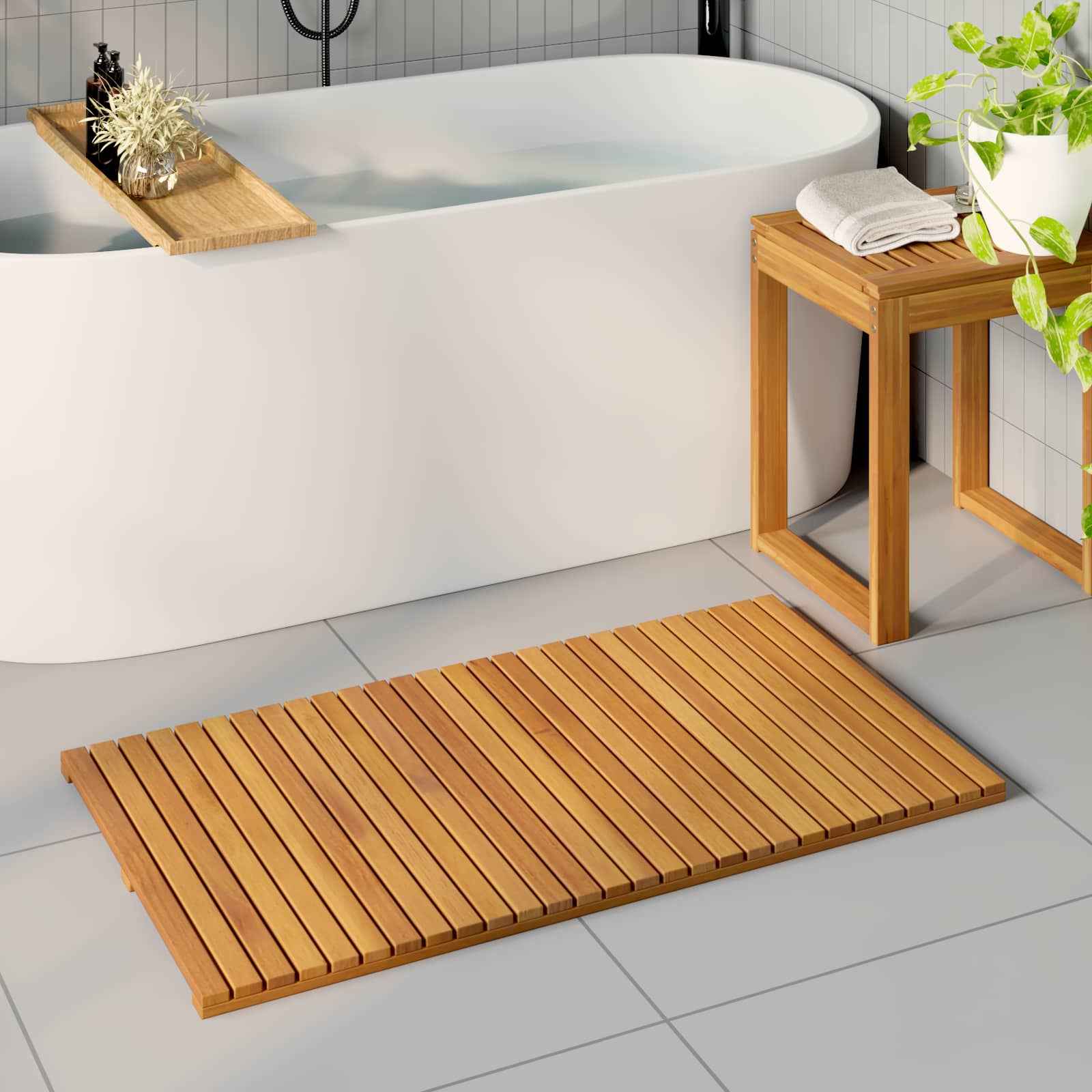 vidaXL Badmat Effen Bruin 60 x 40 cm Hout