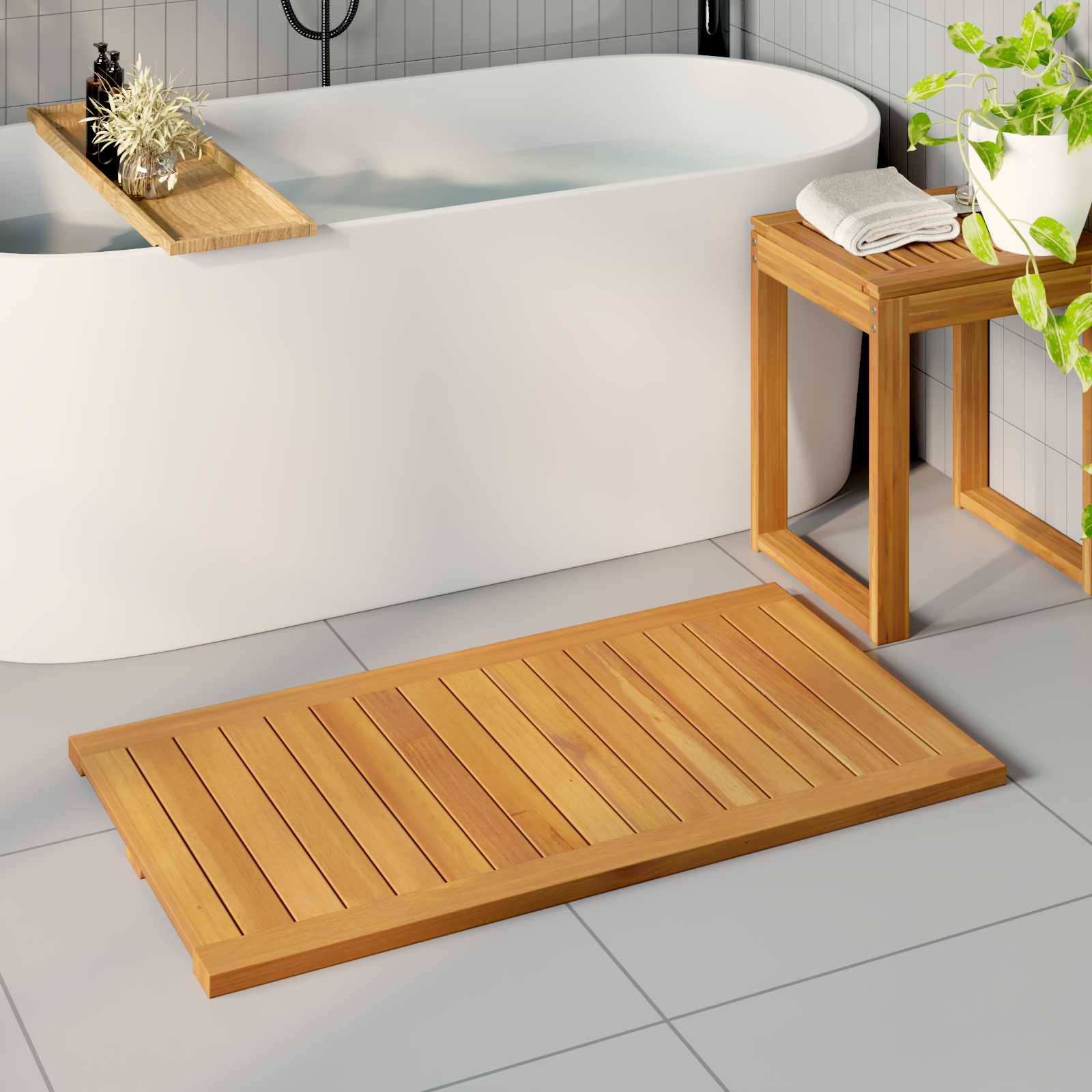 vidaXL Badmat Effen Bruin 60 x 40 cm Hout