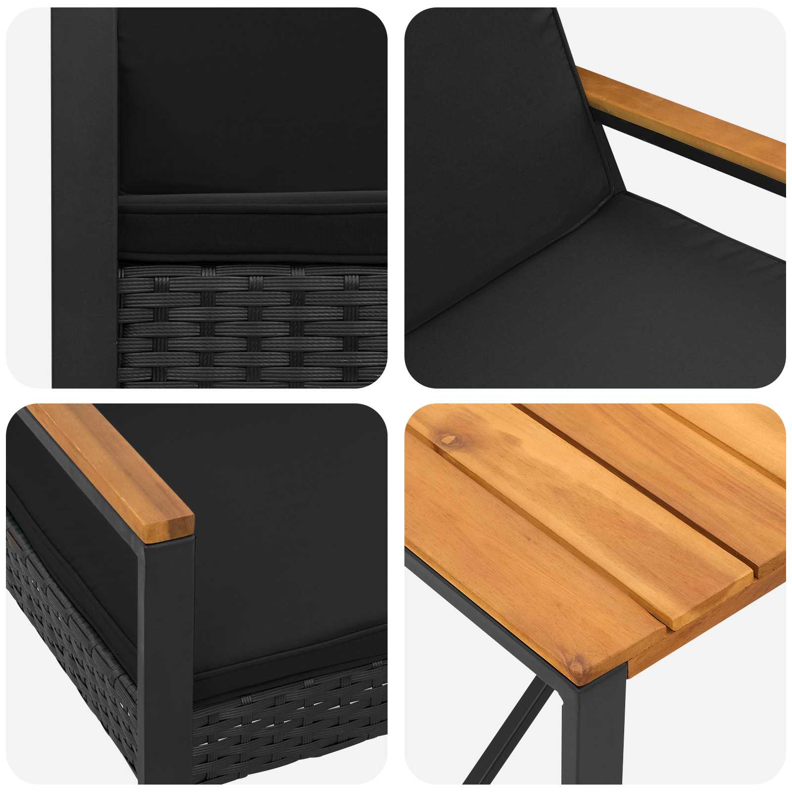 vidaXL Buitenmeubelset met kussen 4 pcs Zwart poly rattan