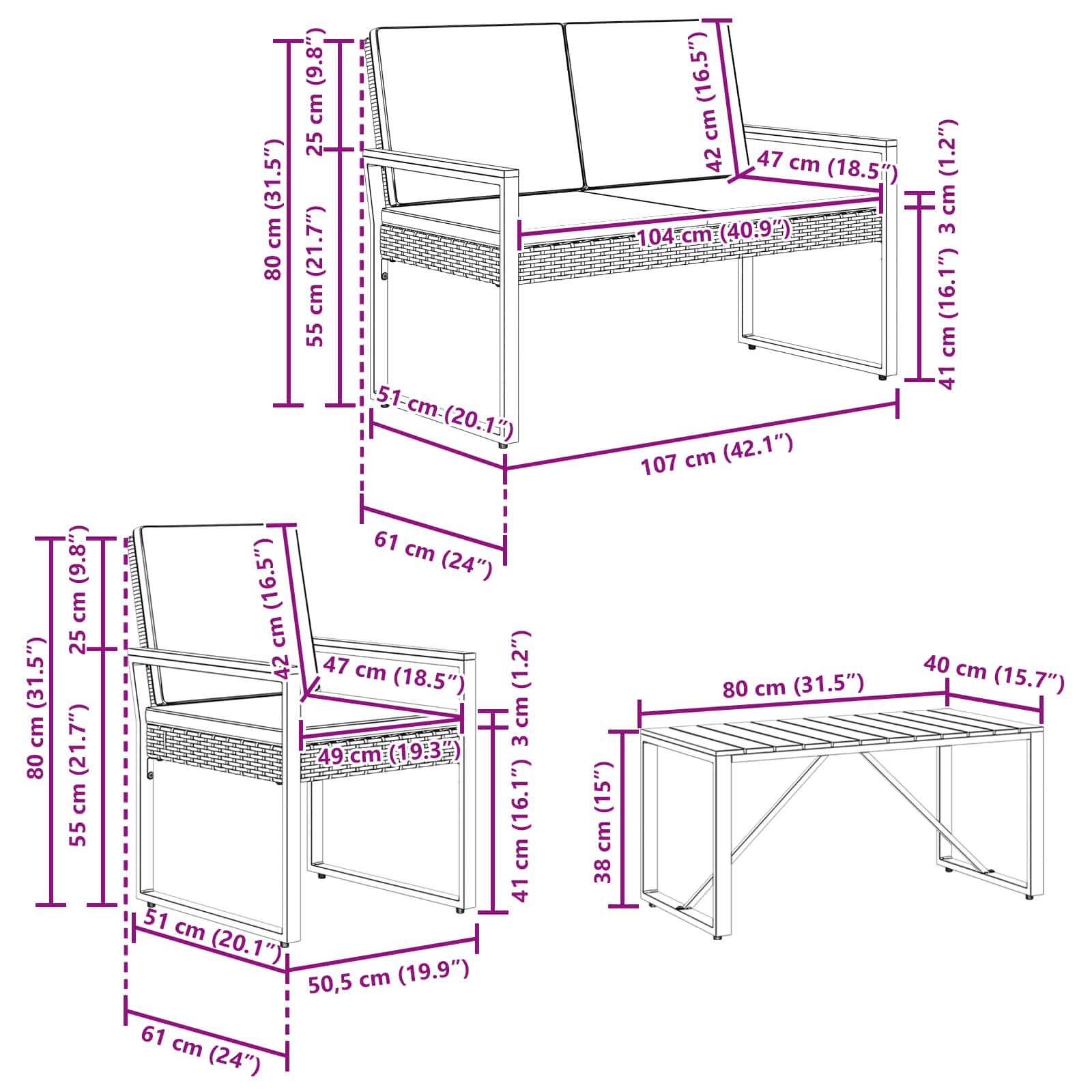 vidaXL Buitenmeubelset met kussen 4 pcs Zwart poly rattan