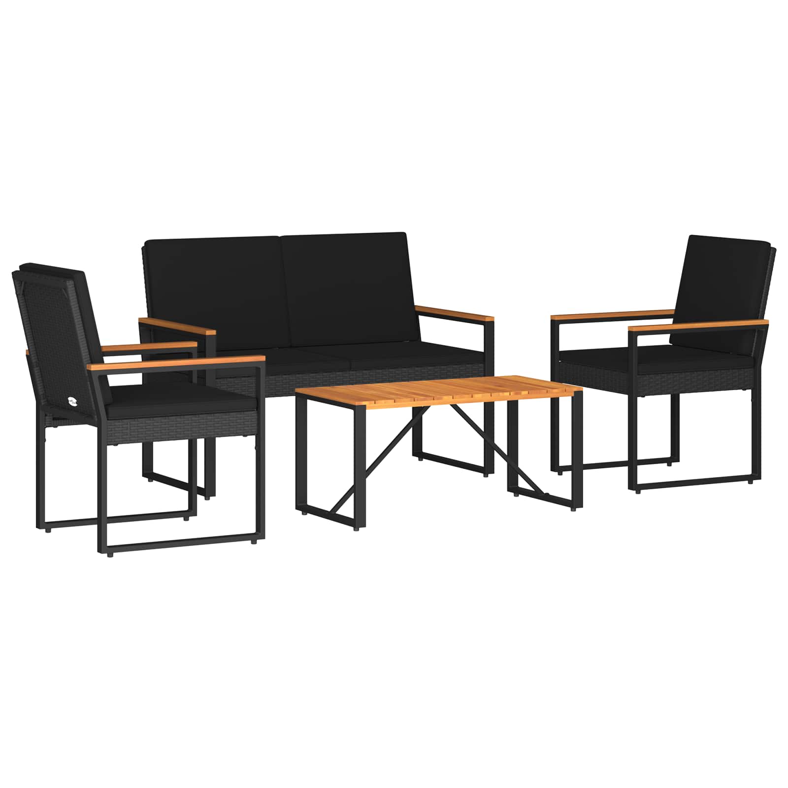 vidaXL Buitenmeubelset met kussen 4 pcs Zwart poly rattan