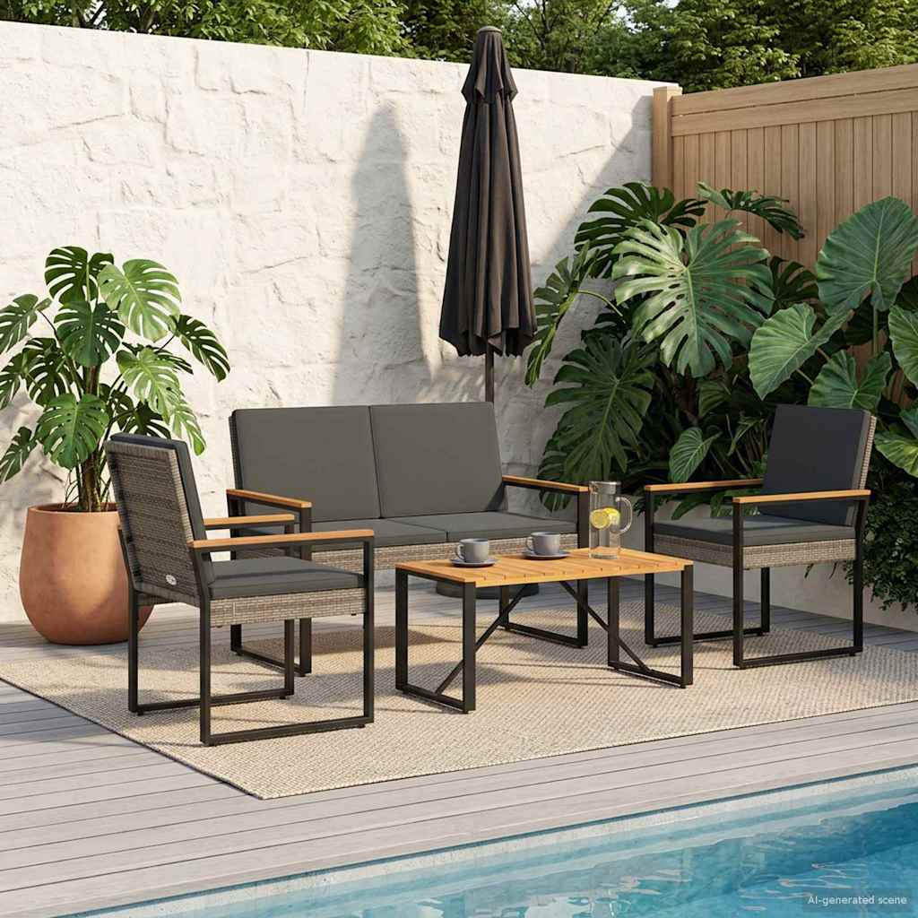 vidaXL Buitenmeubelset met kussen 4 pcs Zwart poly rattan