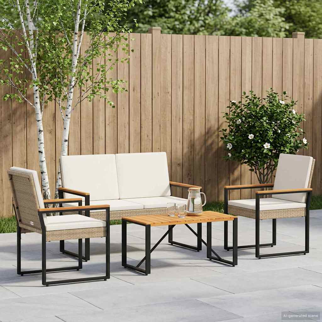 vidaXL Buitenmeubelset met kussen 4 pcs Zwart poly rattan