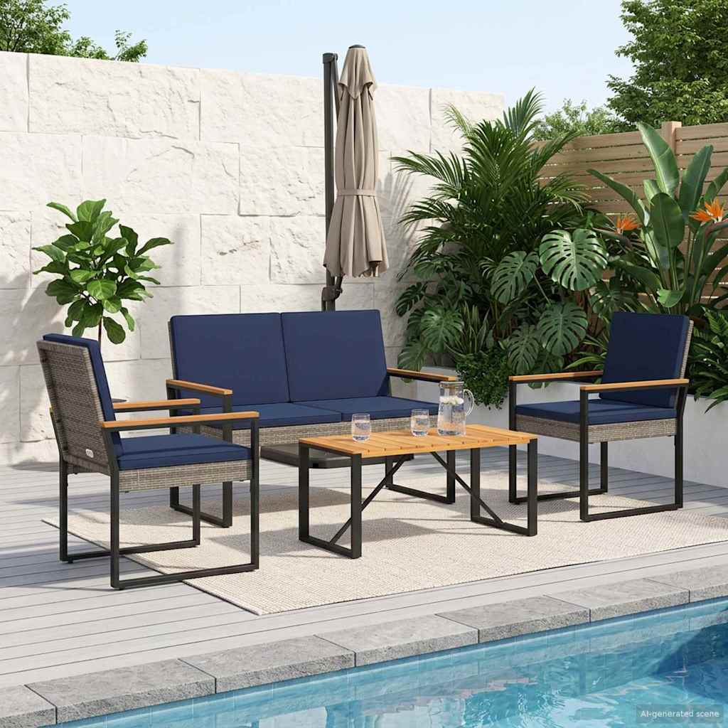 vidaXL Buitenmeubelset met kussen 4 pcs Zwart poly rattan