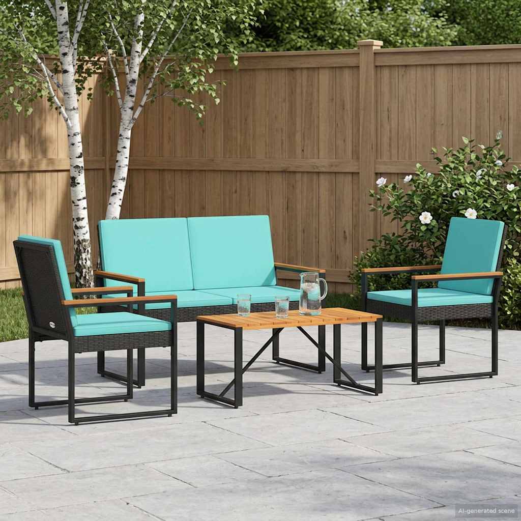 vidaXL Buitenmeubelset met kussen 4 pcs Zwart poly rattan