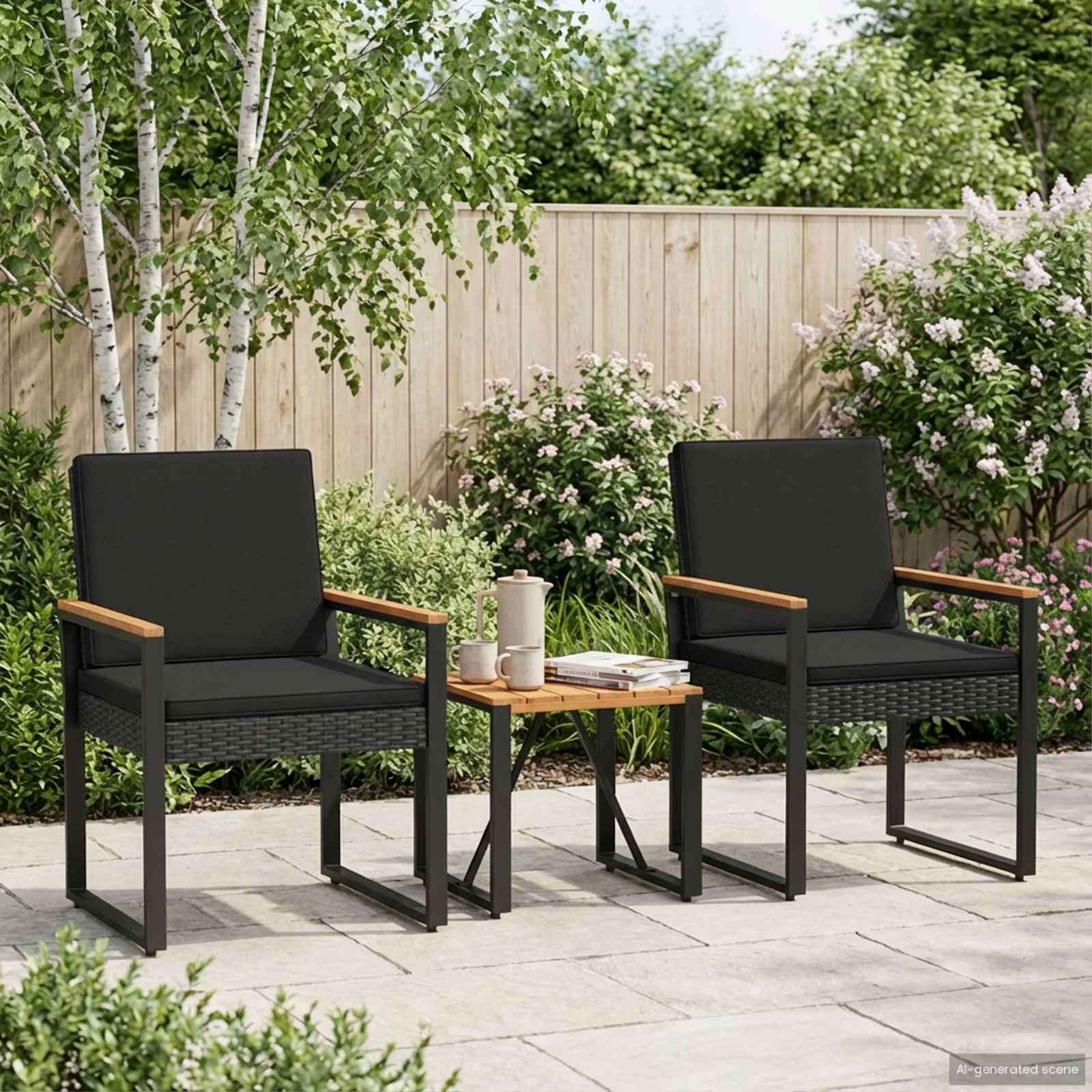 vidaXL Buitenmeubelset met kussen 4 pcs Zwart poly rattan