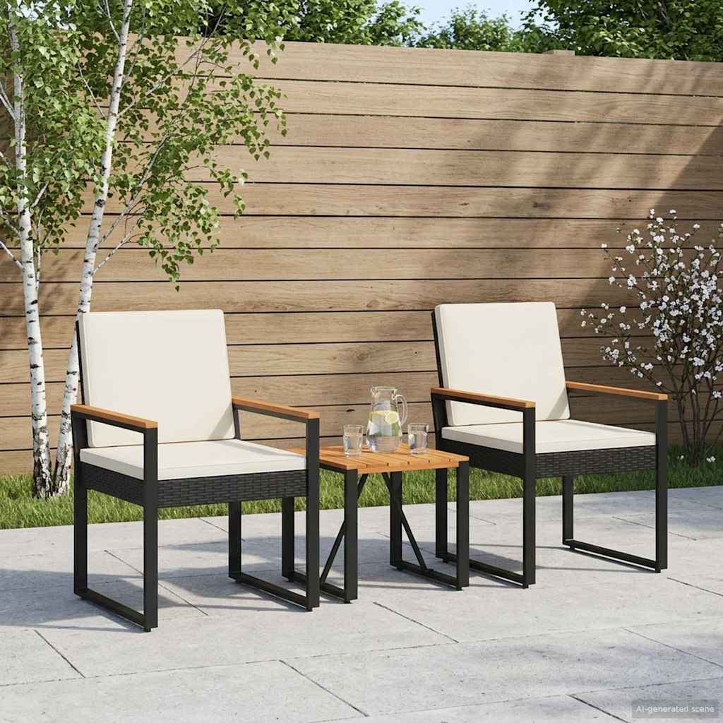 vidaXL Buitenmeubelset met kussen 4 pcs Zwart poly rattan