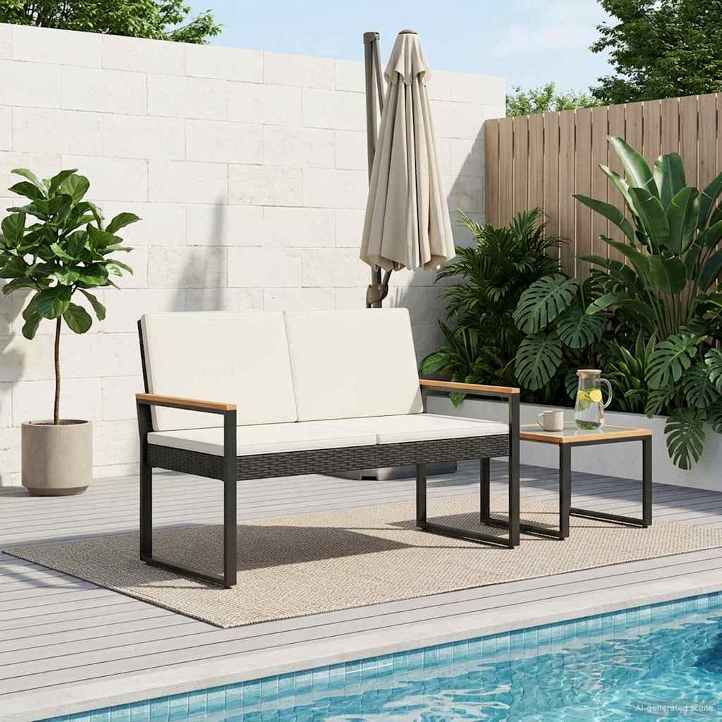 vidaXL Tuinbank met kussen Zwart 107 x 61 x 80 cm poly rattan