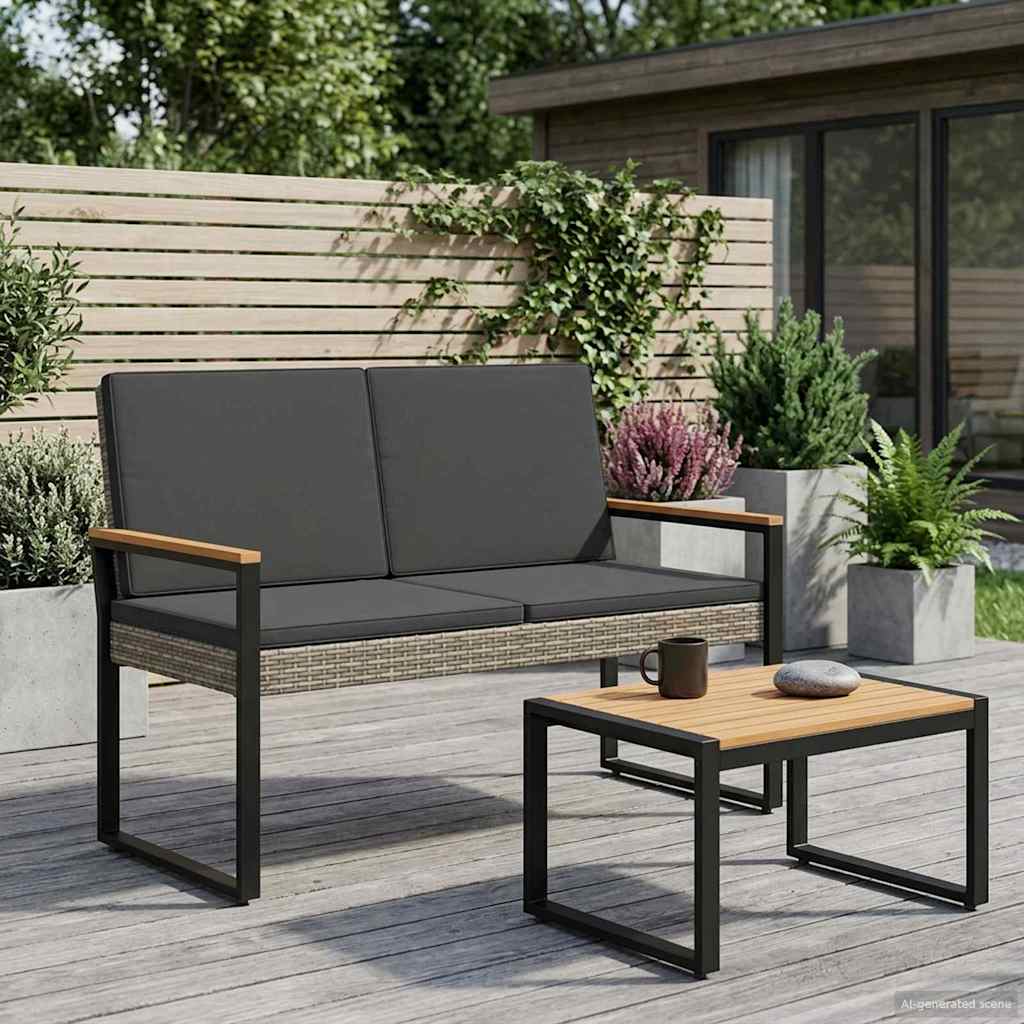 vidaXL Tuinbank met kussen Zwart 107 x 61 x 80 cm poly rattan
