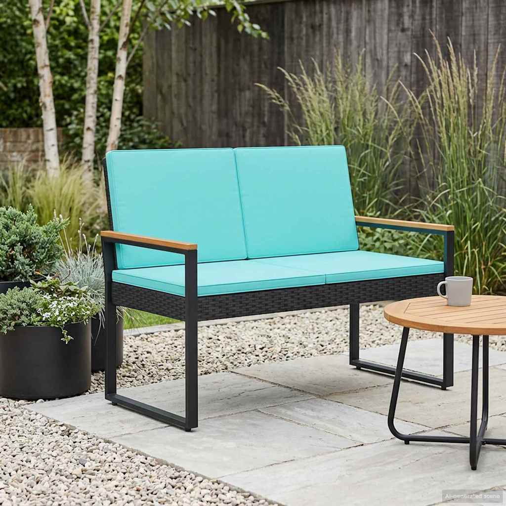 vidaXL Tuinbank met kussen Zwart 107 x 61 x 80 cm poly rattan
