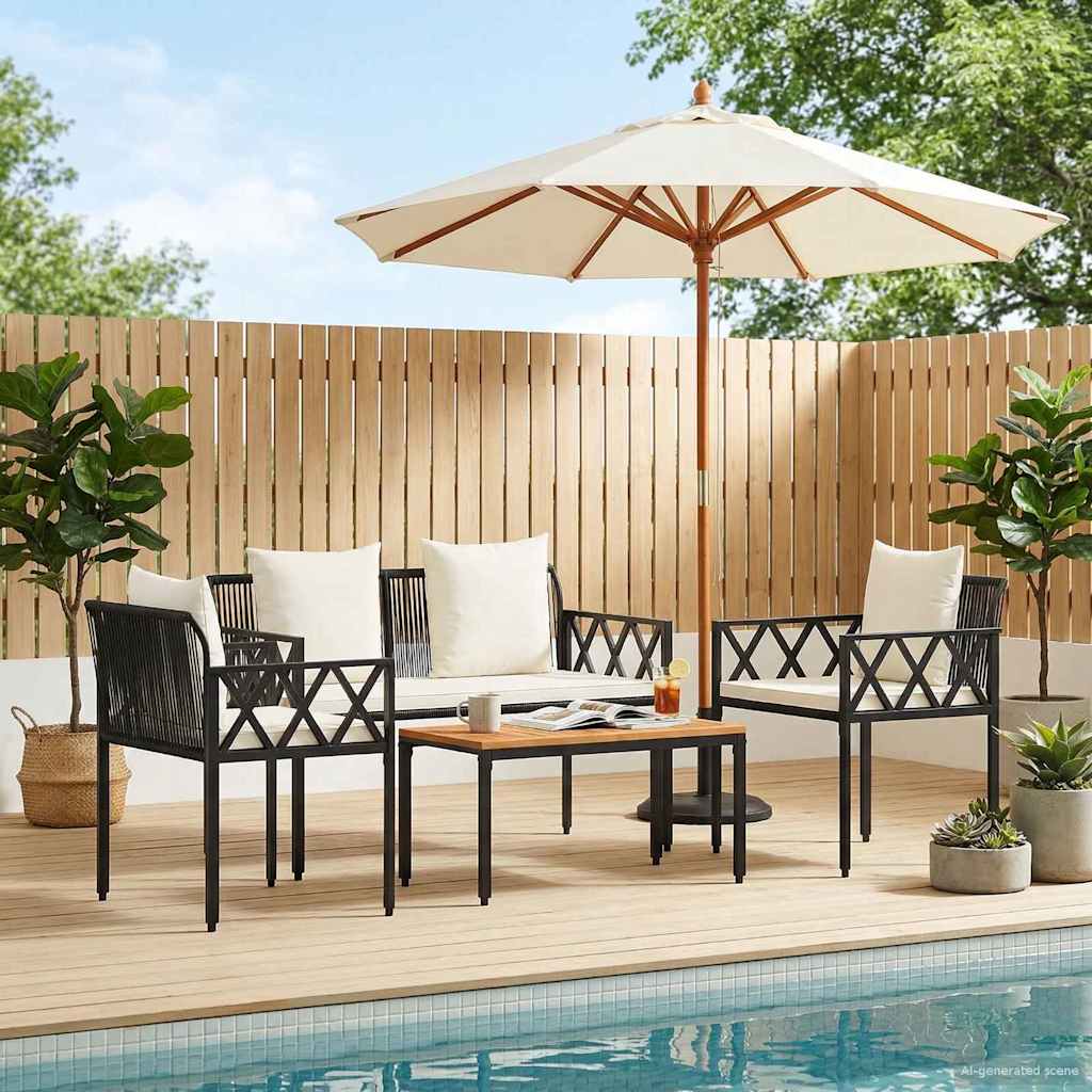 vidaXL tuinmeubelset 4 pcs Zwart en Cream Wit poly rattan