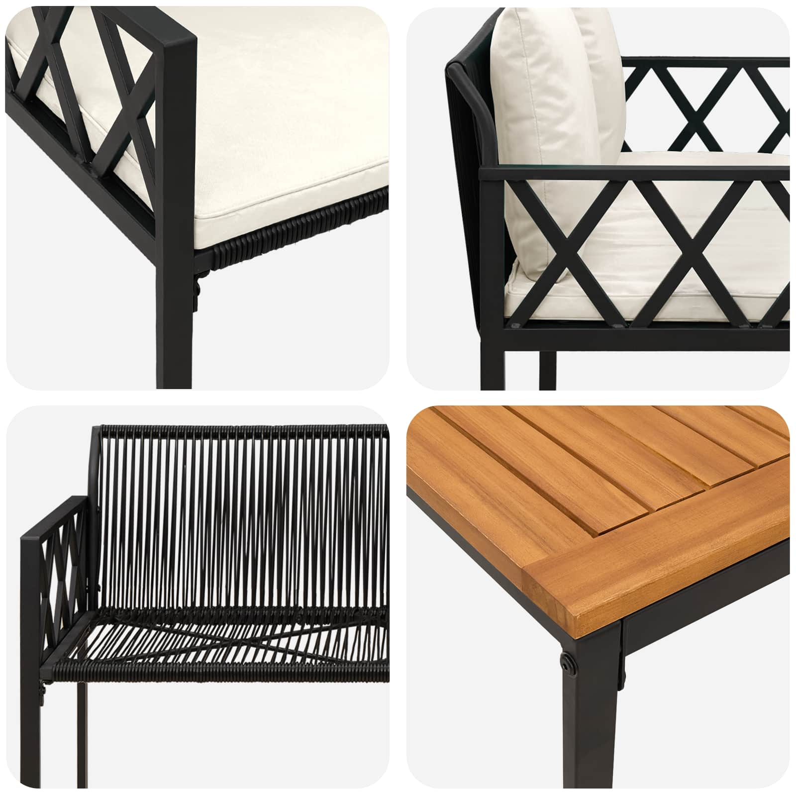 vidaXL tuinmeubelset 4 pcs Zwart en Cream Wit poly rattan