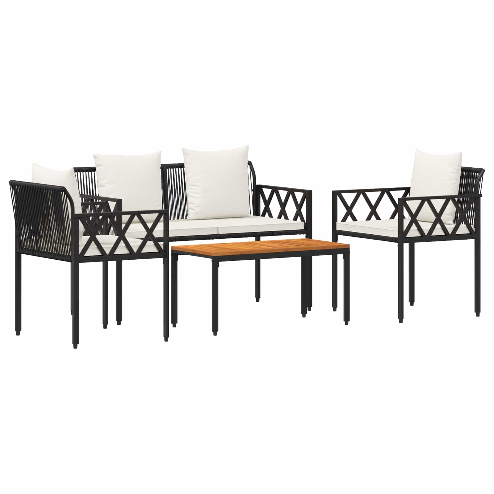 vidaXL tuinmeubelset 4 pcs Zwart en Cream Wit poly rattan
