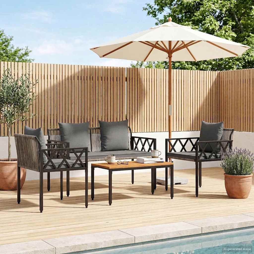 vidaXL tuinmeubelset 4 pcs Zwart en Cream Wit poly rattan