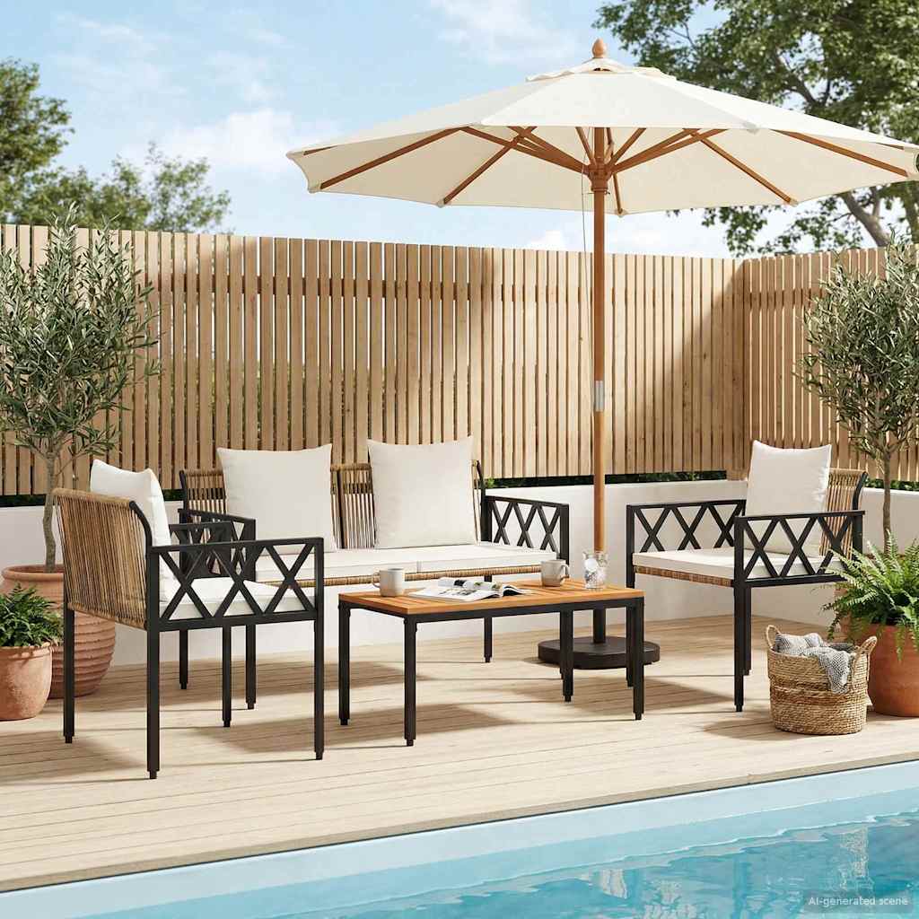 vidaXL tuinmeubelset 4 pcs Zwart en Cream Wit poly rattan