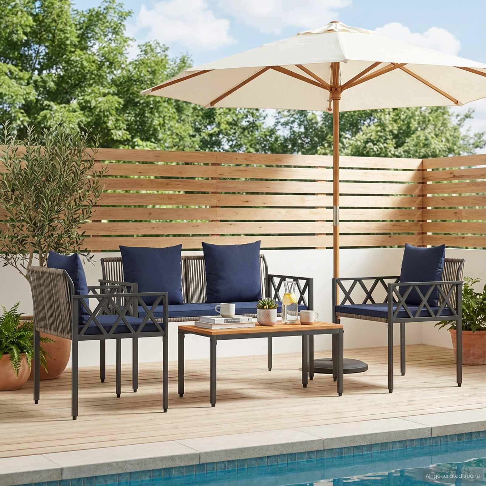 vidaXL tuinmeubelset 4 pcs Zwart en Cream Wit poly rattan