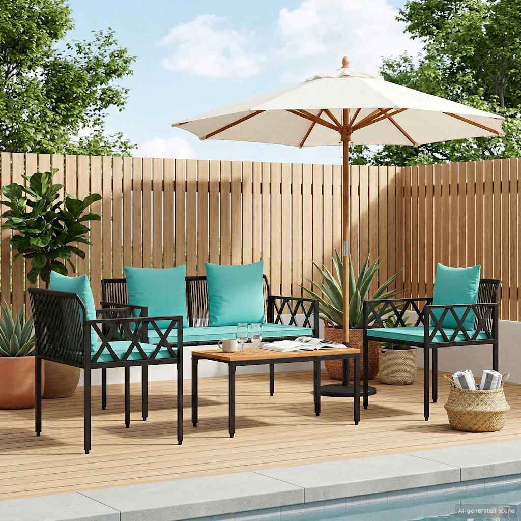 vidaXL tuinmeubelset 4 pcs Zwart en Cream Wit poly rattan