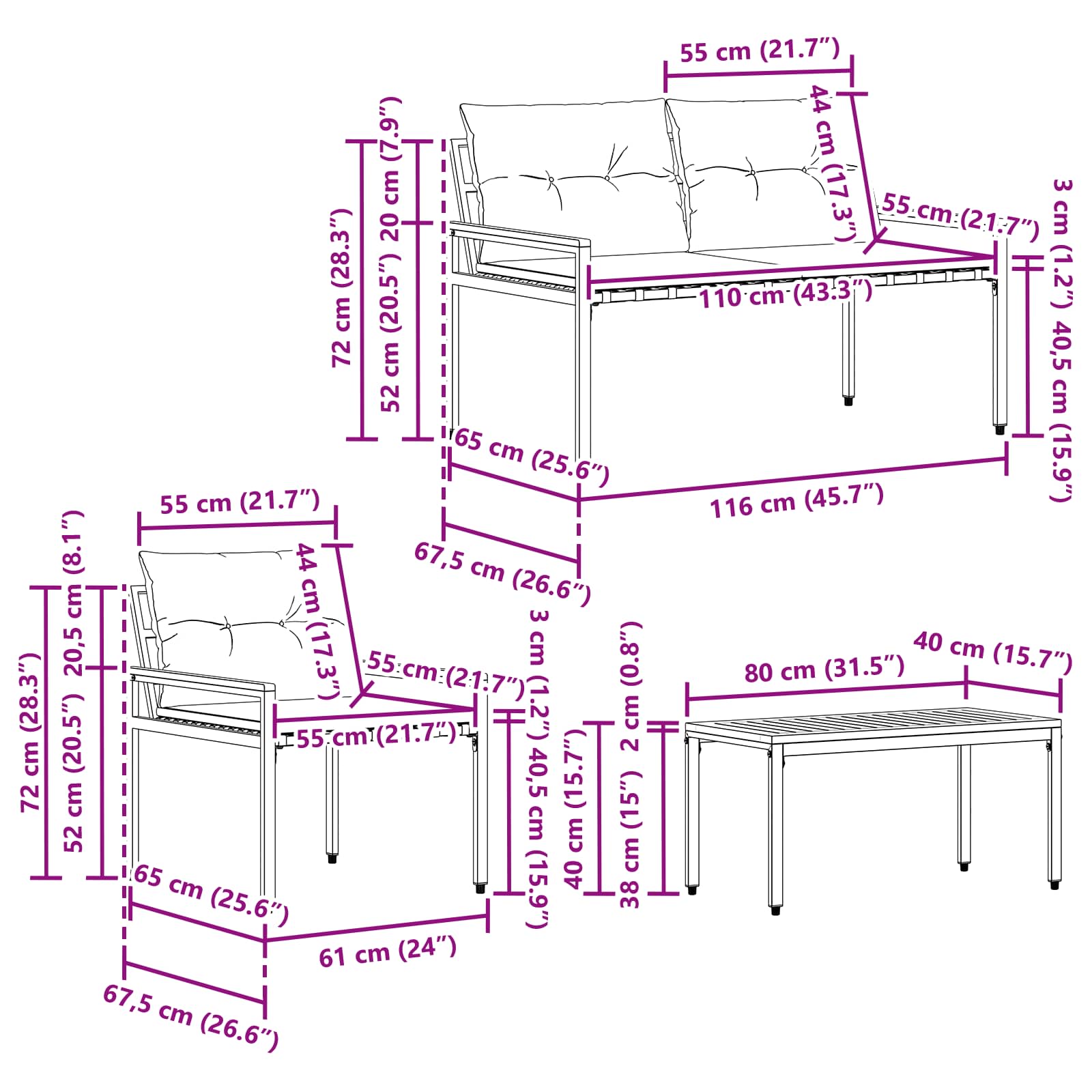 vidaXL tuinmeubelset 4 pcs Crèmewit poly rattan