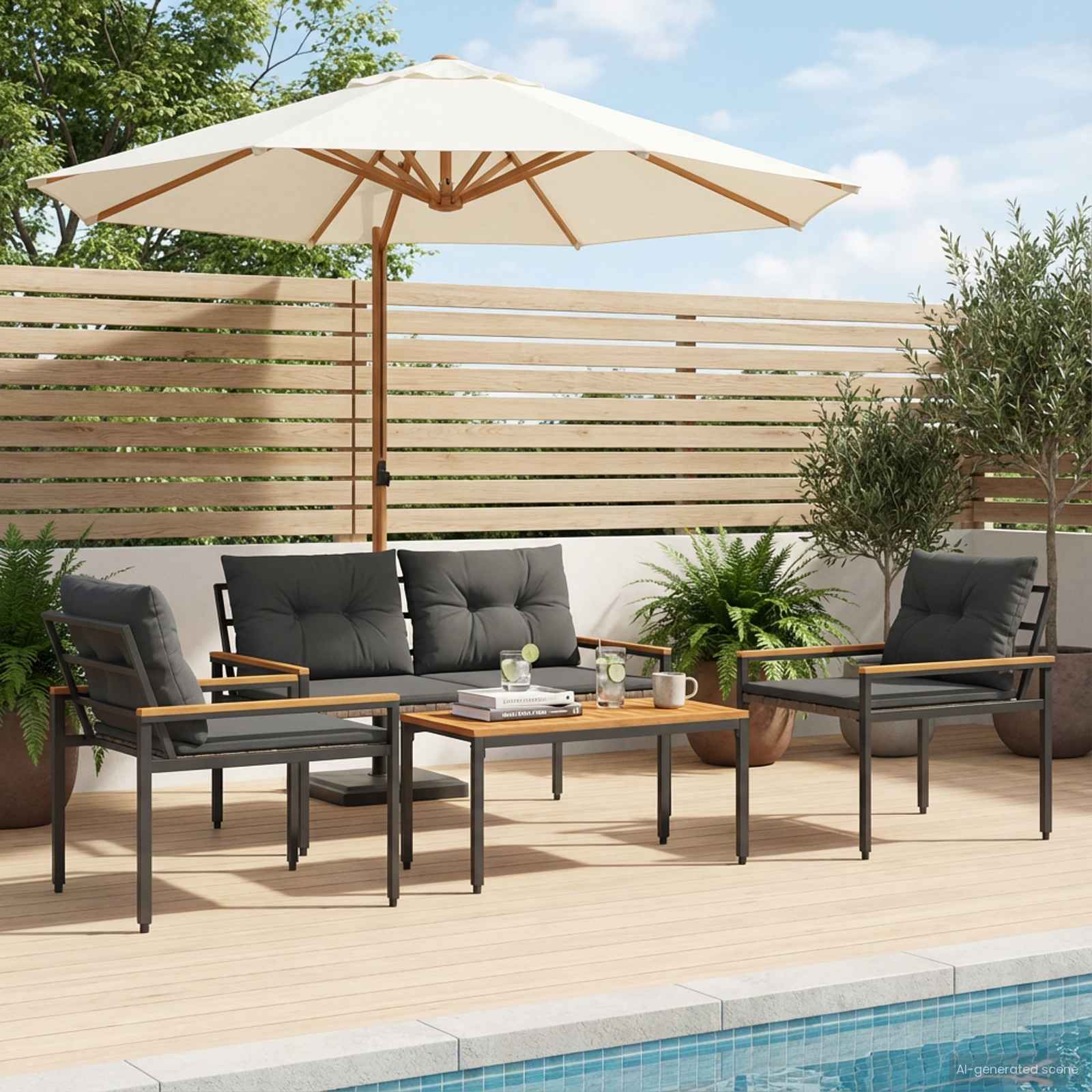 vidaXL tuinmeubelset 4 pcs Crèmewit poly rattan