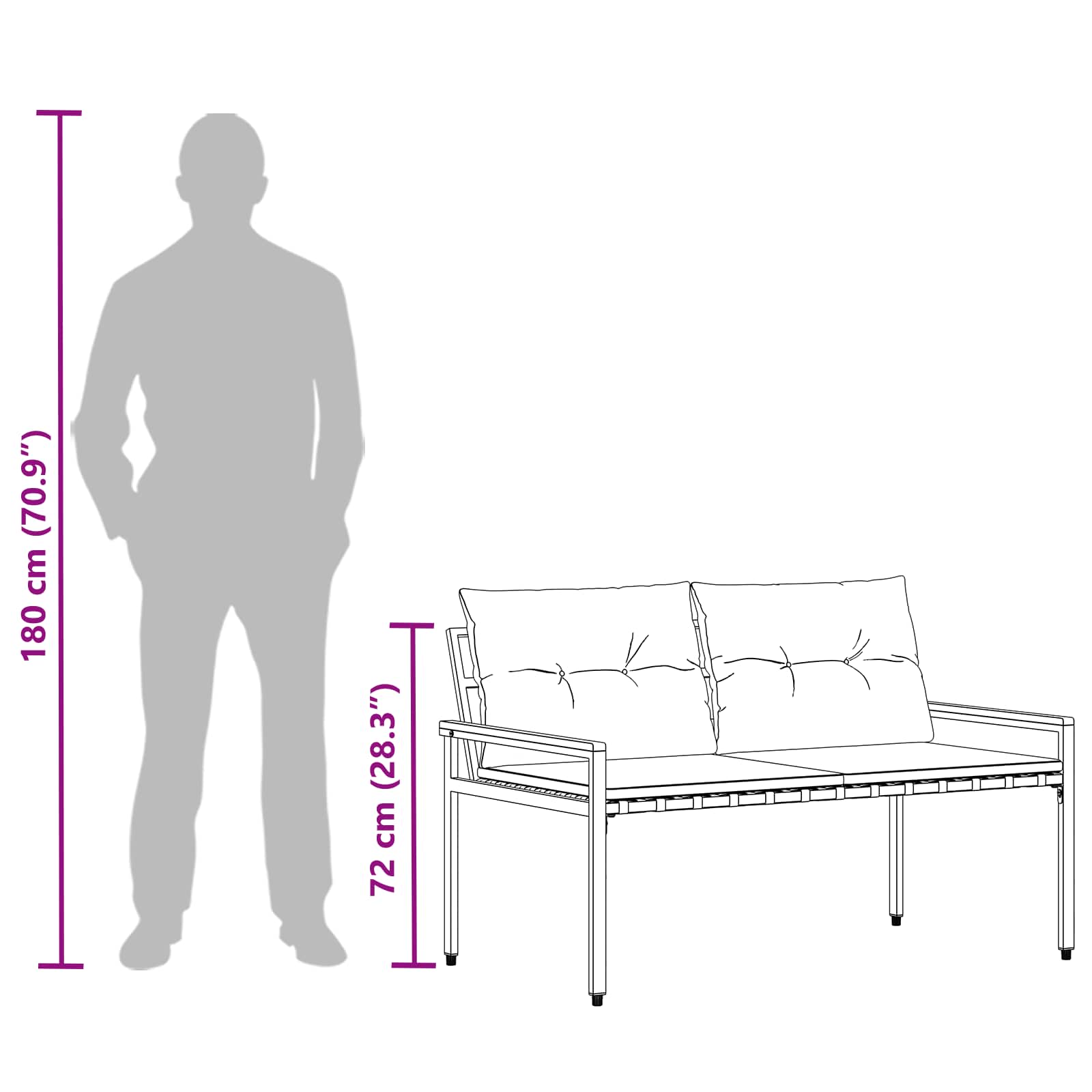 vidaXL Tuinbank 2 -Seater 116 x 67,5 x 72 cm poly rattan Crèmewit