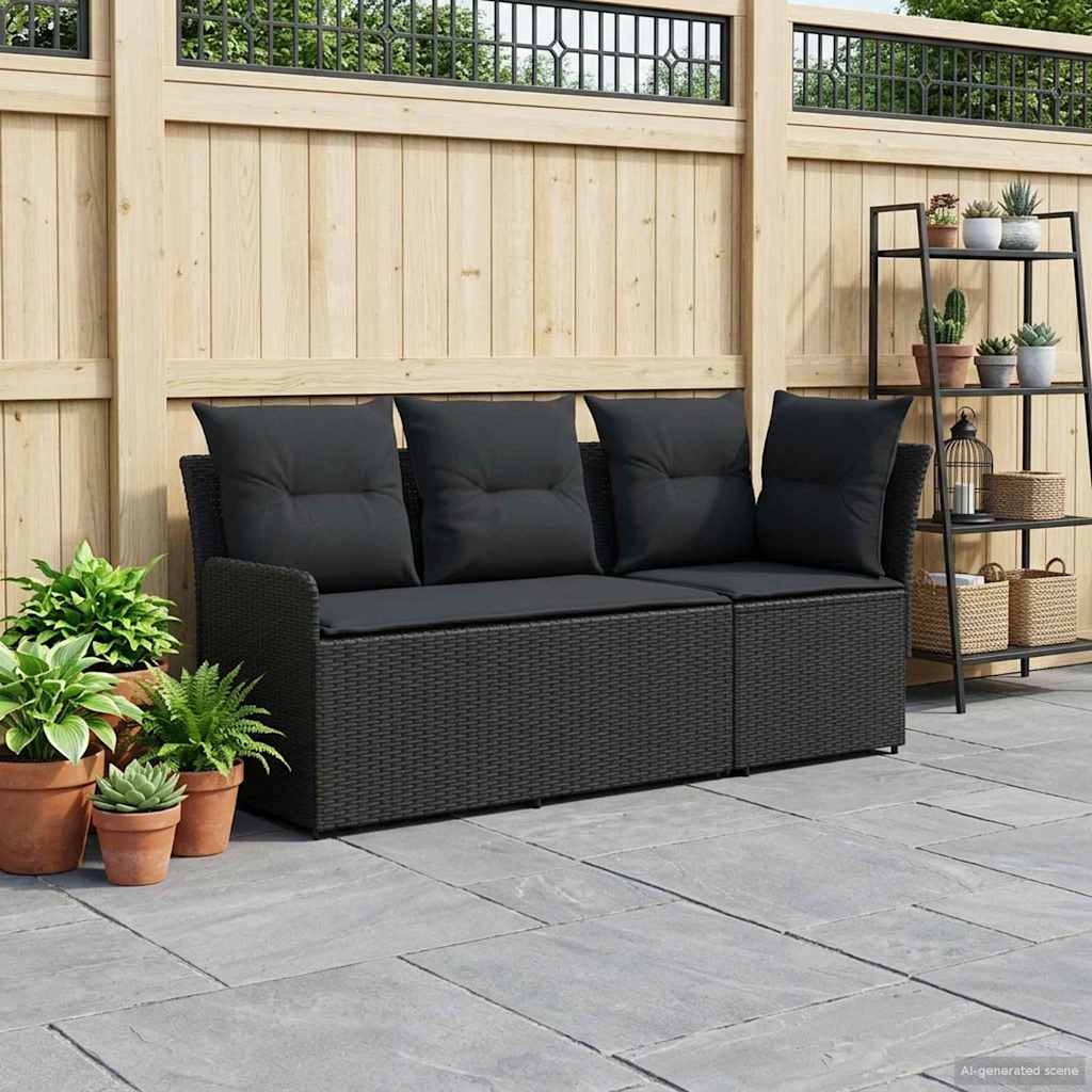 vidaXL Tuinstoel met Armleuning en Hoekbank 2 Stuk Zwart PE Rattan