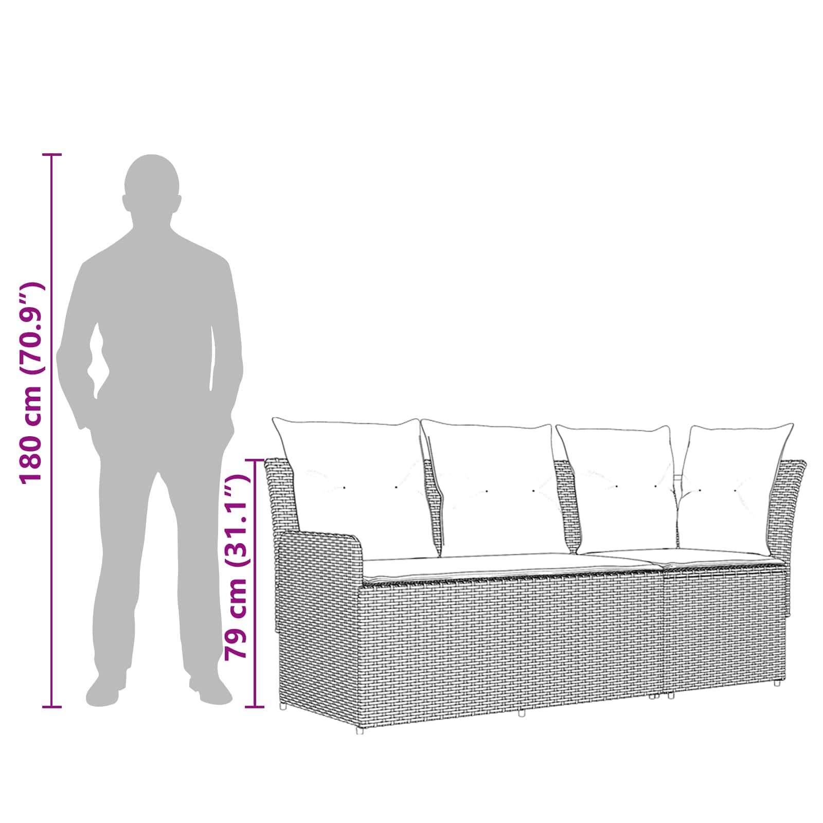 vidaXL Tuinstoel met Armleuning en Hoekbank 2 Stuk Zwart PE Rattan