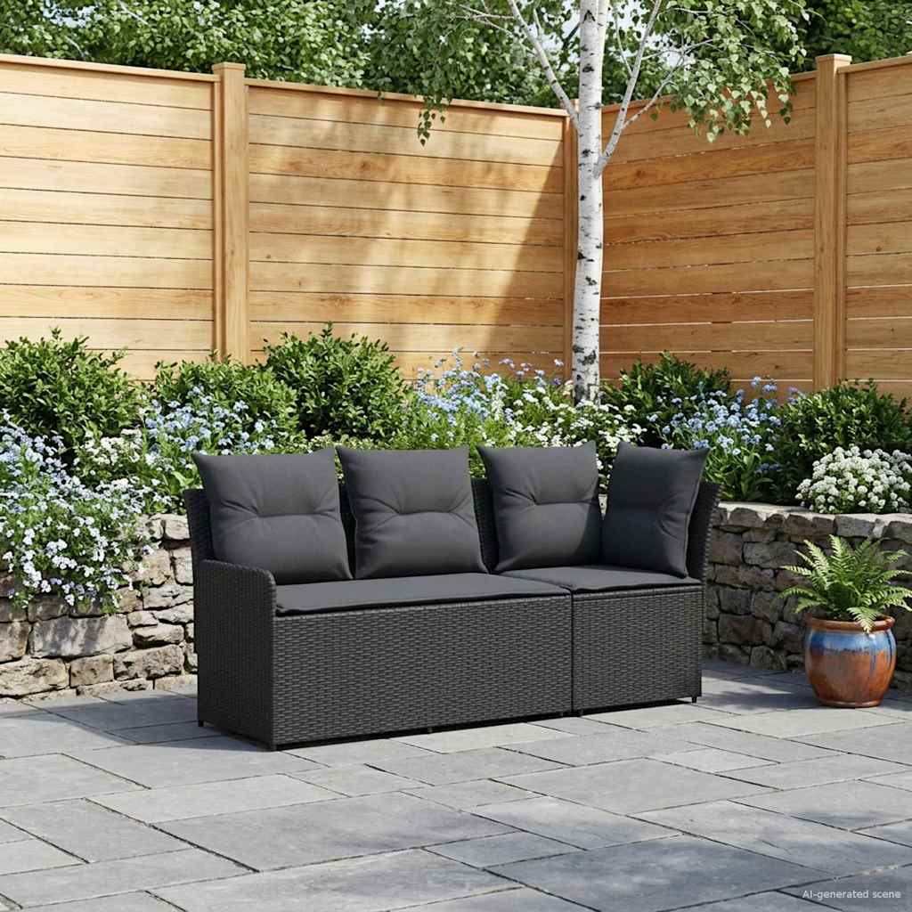 vidaXL Tuinstoel met Armleuning en Hoekbank 2 Stuk Zwart PE Rattan