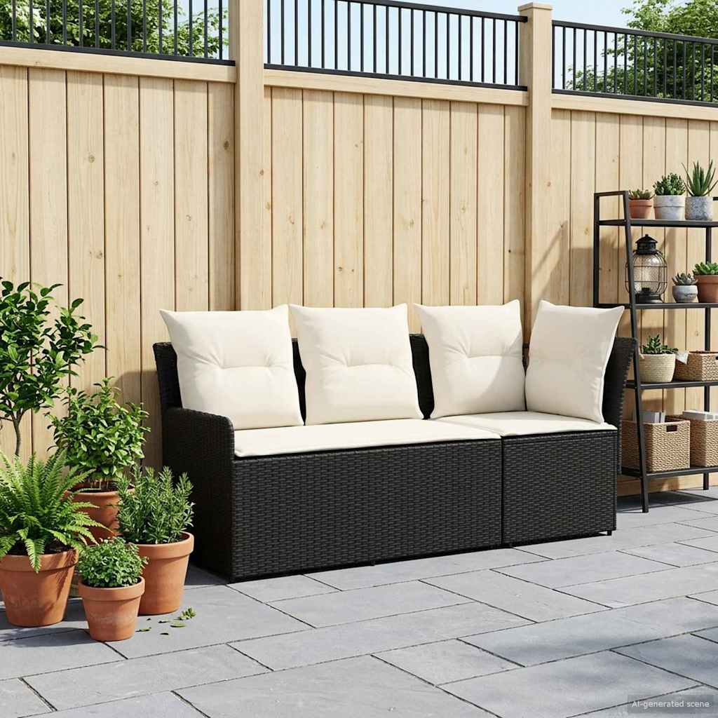 vidaXL Tuinstoel met Armleuning en Hoekbank 2 Stuk Zwart PE Rattan