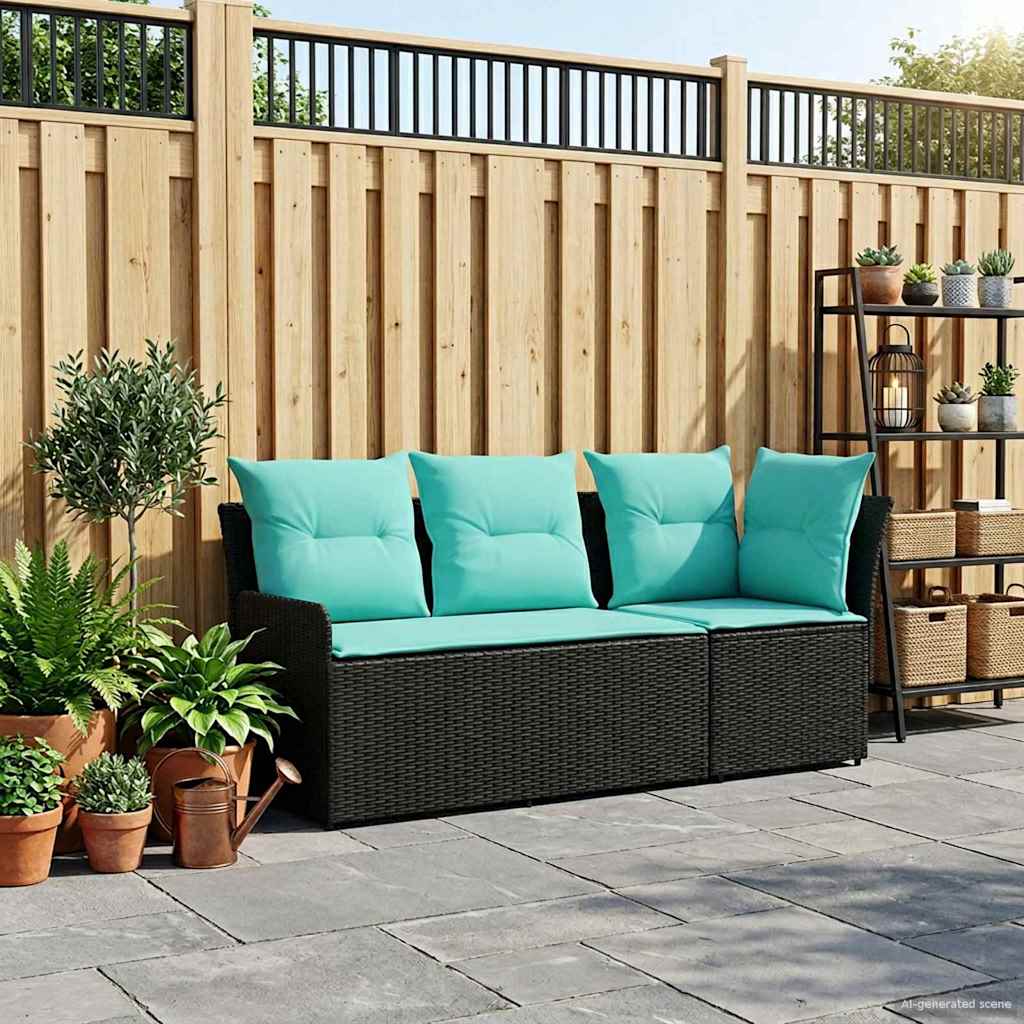 vidaXL Tuinstoel met Armleuning en Hoekbank 2 Stuk Zwart PE Rattan