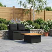 vidaXL Tuin Armsteun Sofa met Opklaptafel 2 Stuk Zwart PE Rattan