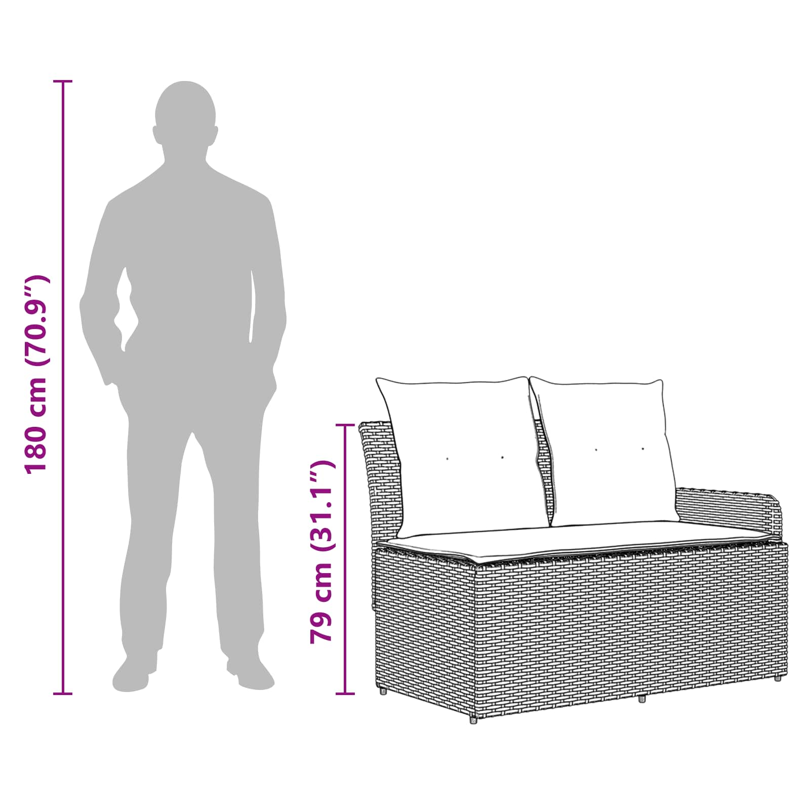 vidaXL Tuin Armsteun Sofa met Opklaptafel 2 Stuk Zwart PE Rattan