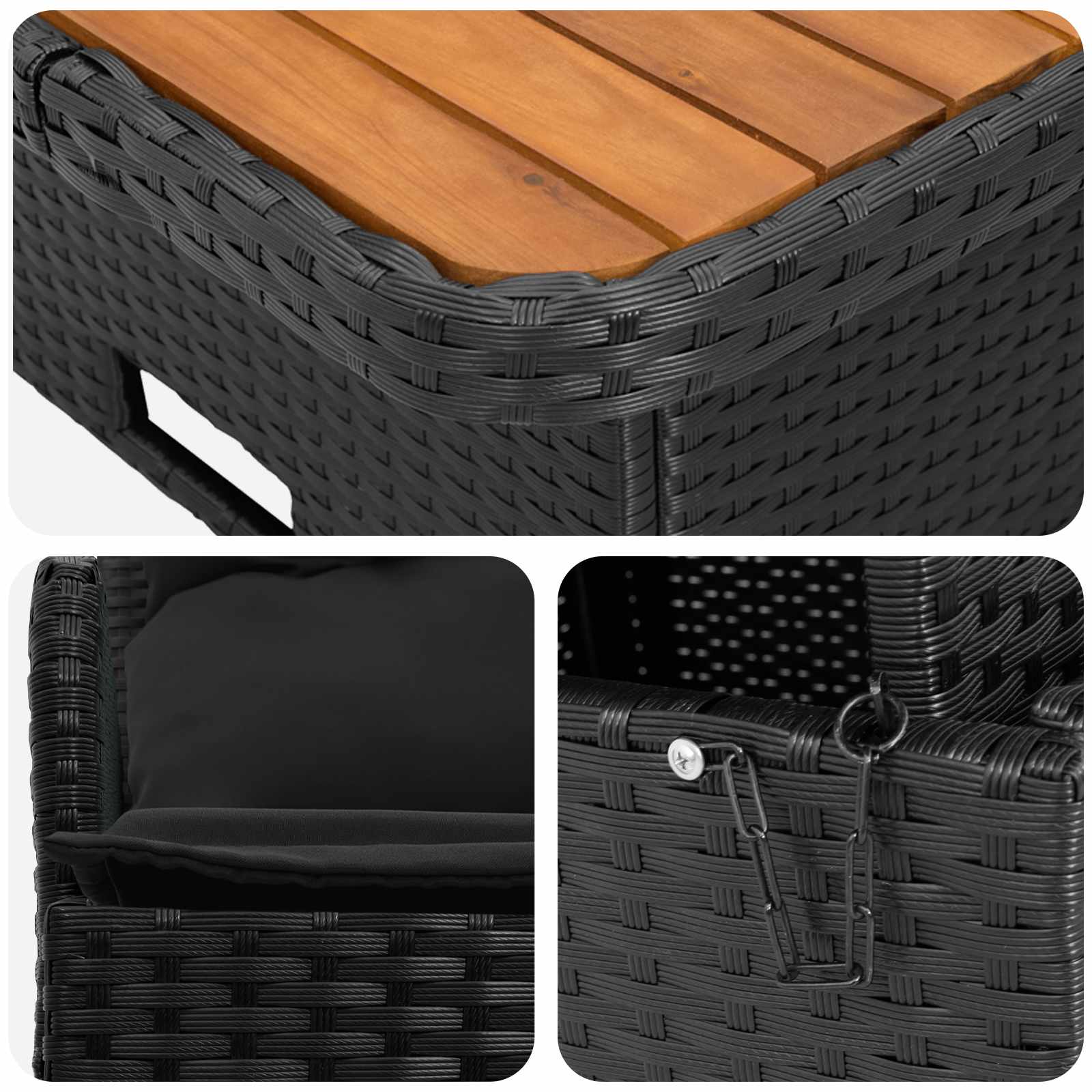 vidaXL Tuin Armsteun Sofa met Opklaptafel 2 Stuk Zwart PE Rattan