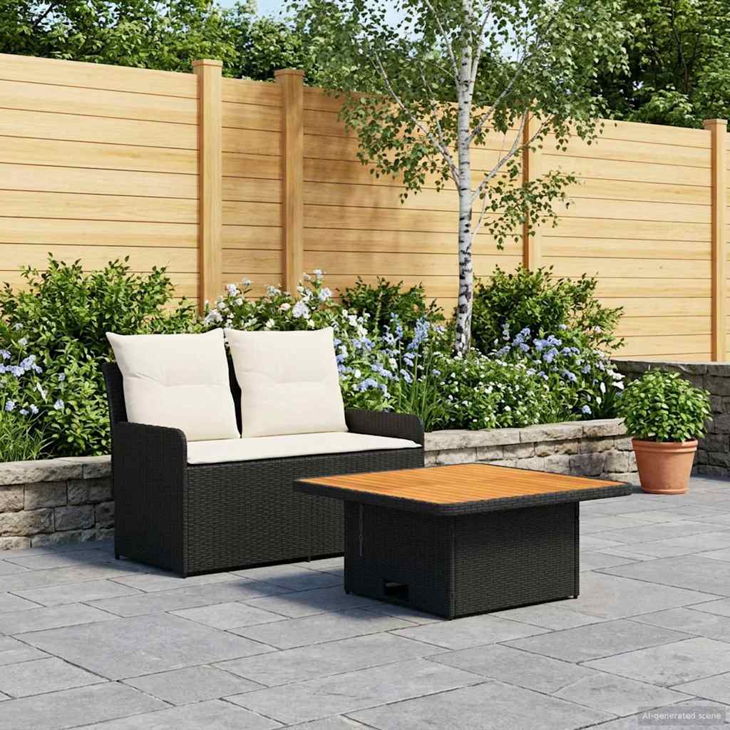 vidaXL Tuin Armsteun Sofa met Opklaptafel 2 Stuk Zwart PE Rattan