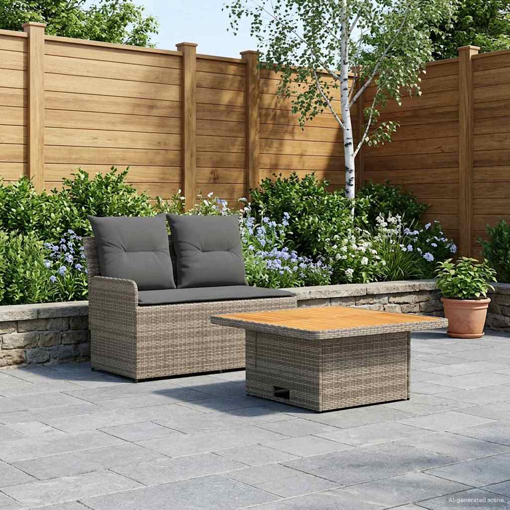 vidaXL Tuin Armsteun Sofa met Opklaptafel 2 Stuk Zwart PE Rattan
