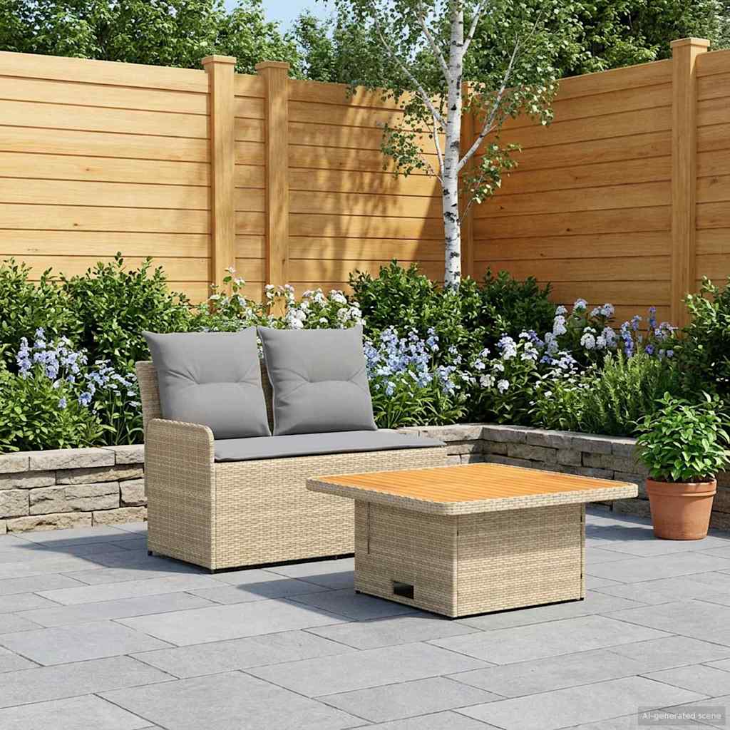 vidaXL Tuin Armsteun Sofa met Opklaptafel 2 Stuk Zwart PE Rattan