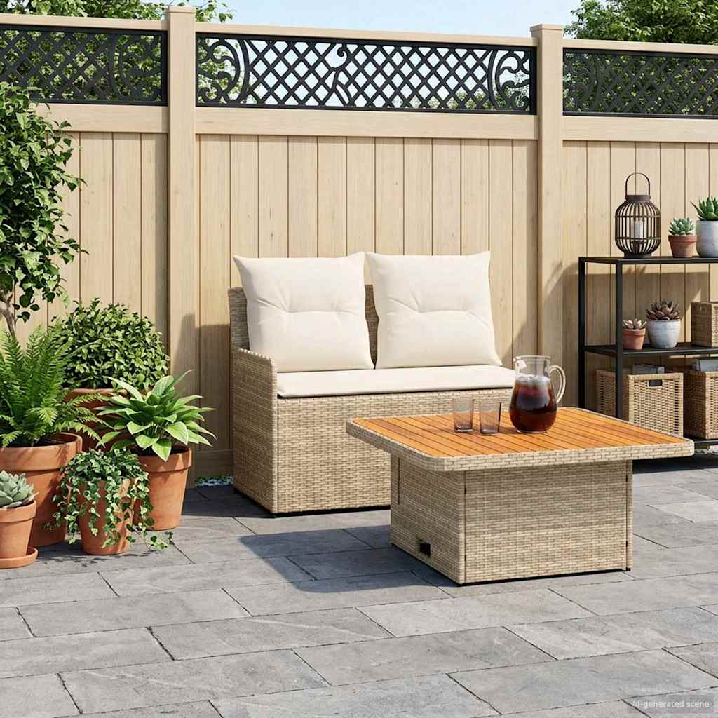 vidaXL Tuin Armsteun Sofa met Opklaptafel 2 Stuk Zwart PE Rattan
