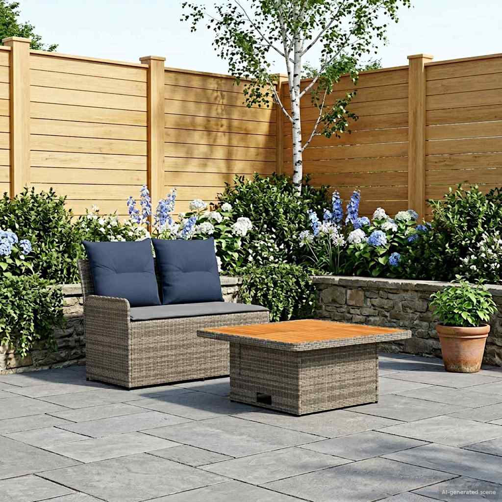 vidaXL Tuin Armsteun Sofa met Opklaptafel 2 Stuk Zwart PE Rattan